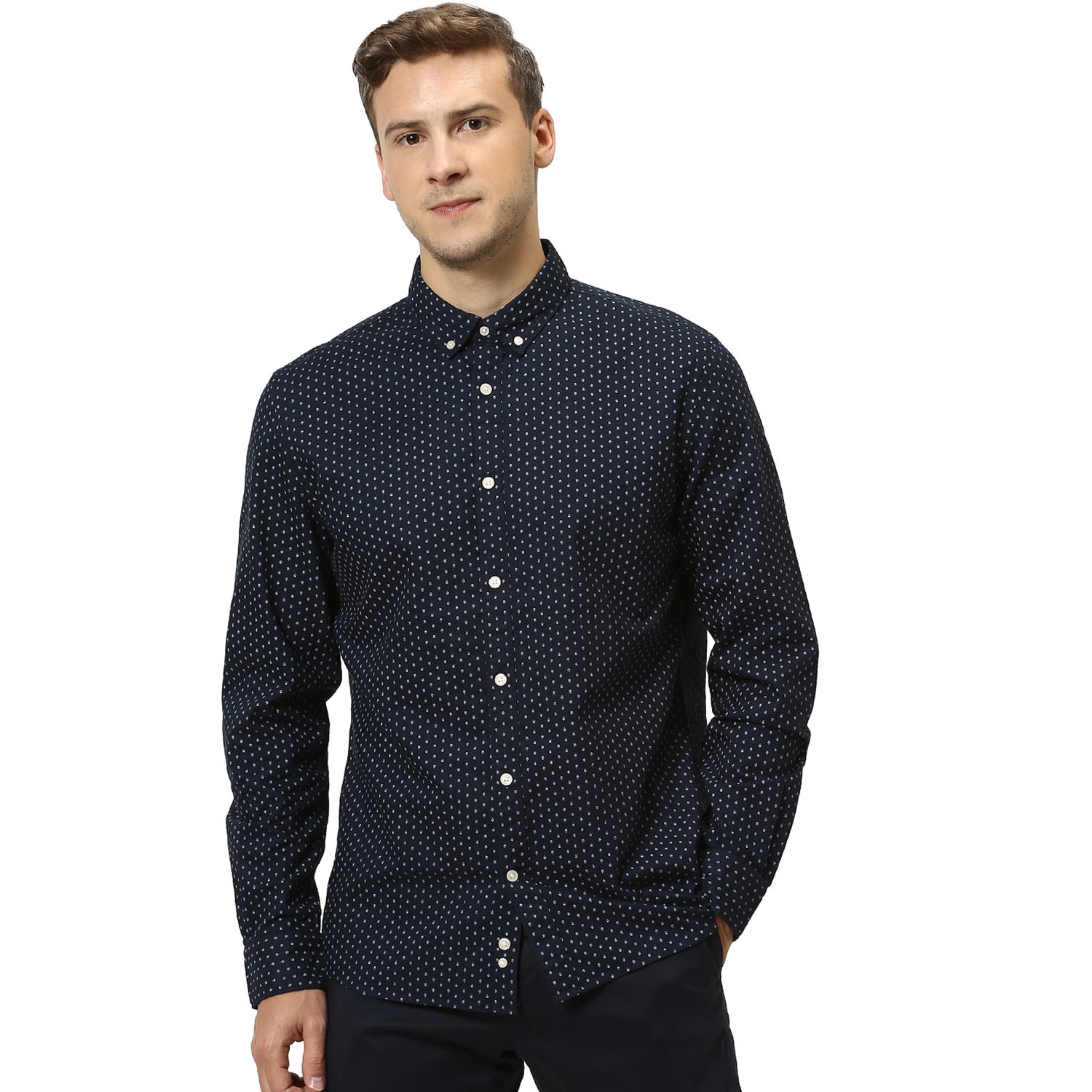 Navy Blue Regular Fit Printed Casual Shirt (RAOXPRINT)