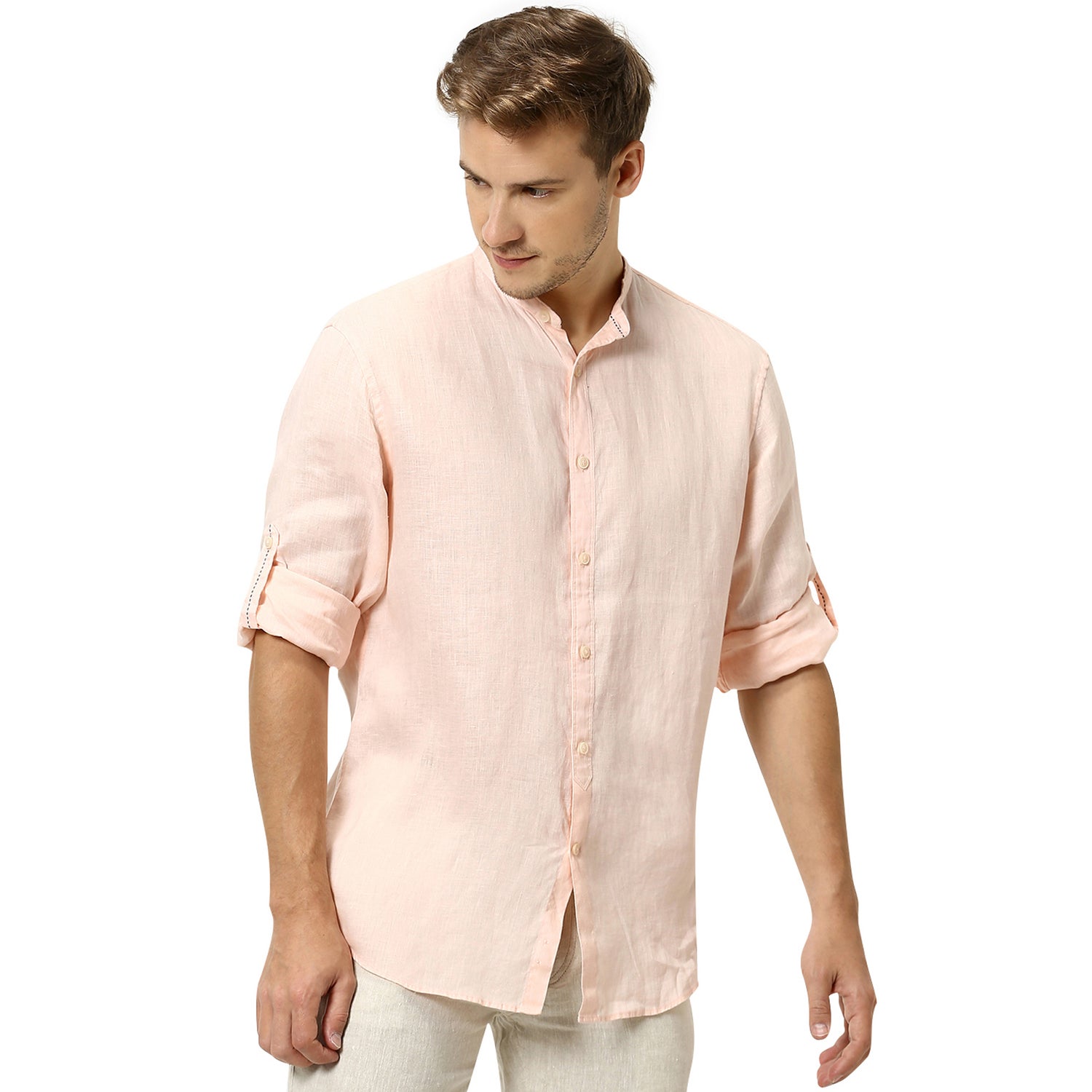 Peach-Coloured Regular Fit Solid Sustainable Casual Shirt (RATAMAO)