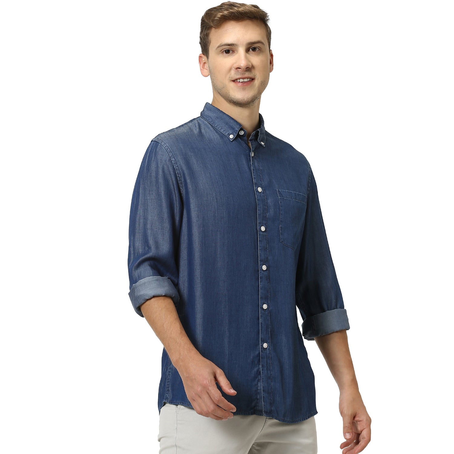 Blue Classic Skinny Fit Solid Casual Shirt (RATENCIL)