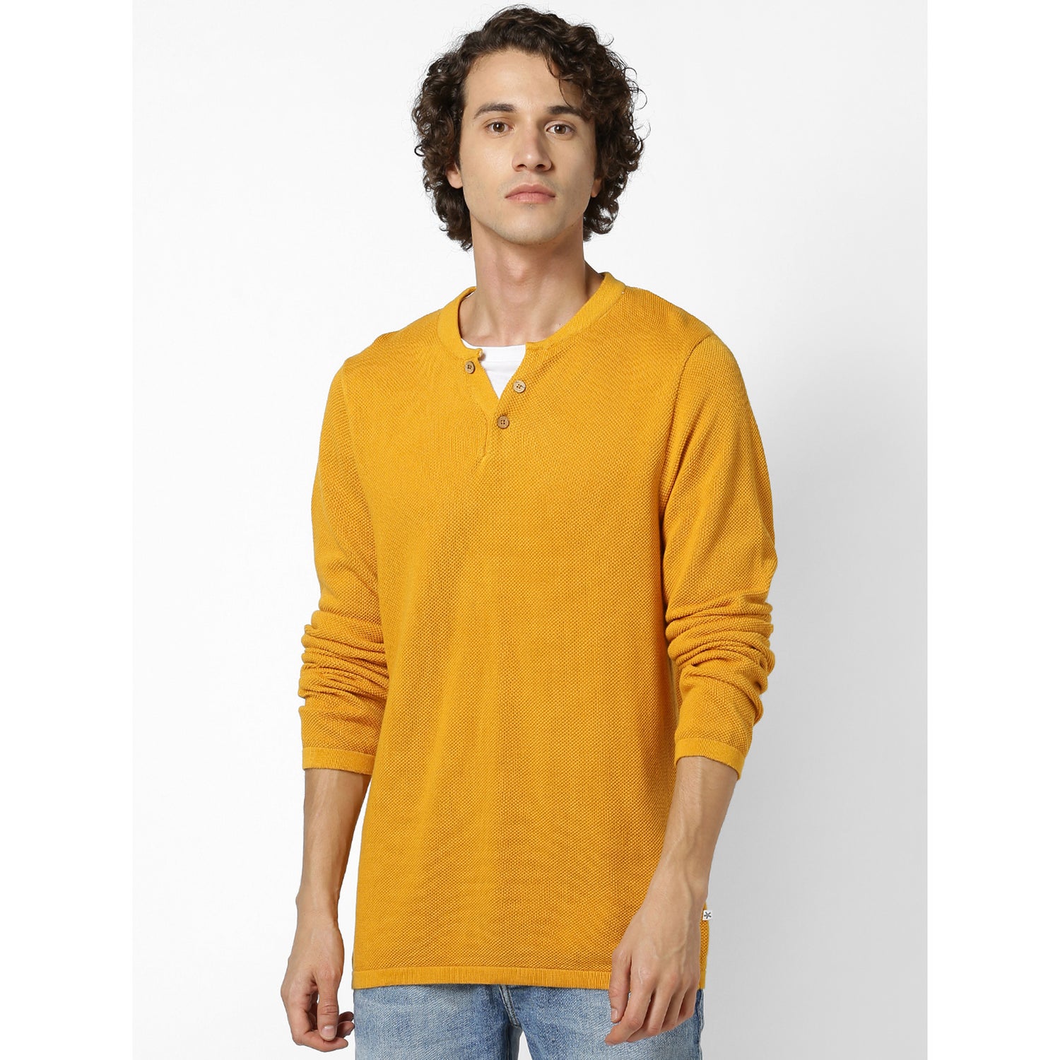 Mustard Solid Pullover Sweater (RECHILLPIC)