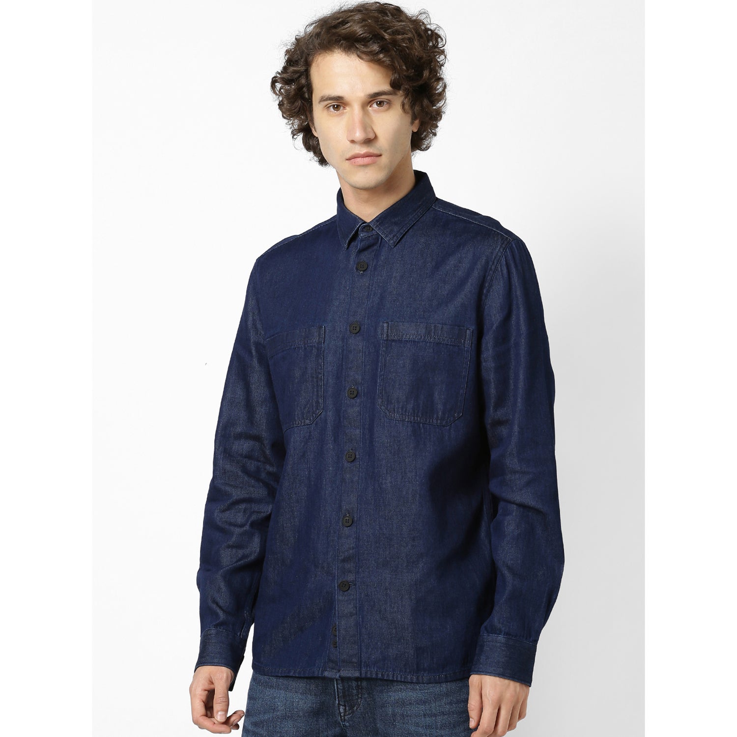 Blue Regular Fit Solid Cotton Casual Shirt (SAWORK)
