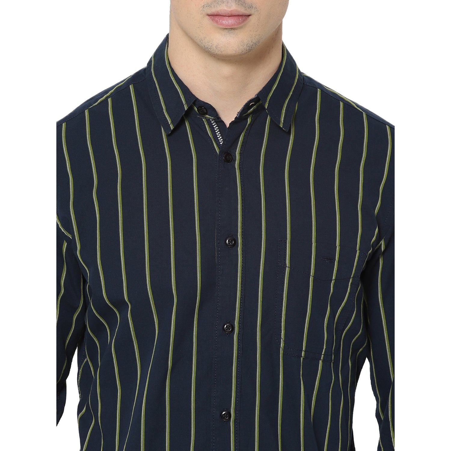 Green Slim Fit Striped Casual Shirt (TACOST)