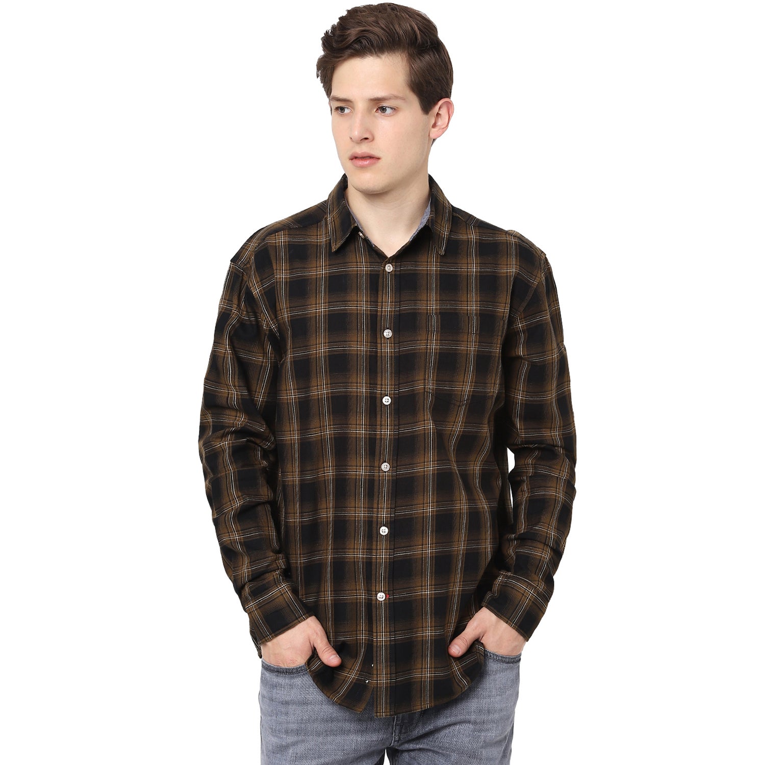 Brown and Black Checked Cotton Casual Shirt (VACHECK3)