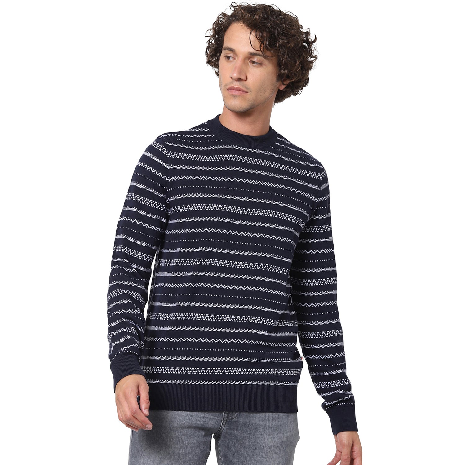 Navy Blue Cotton Pullover Sweater (VEJINGLE)
