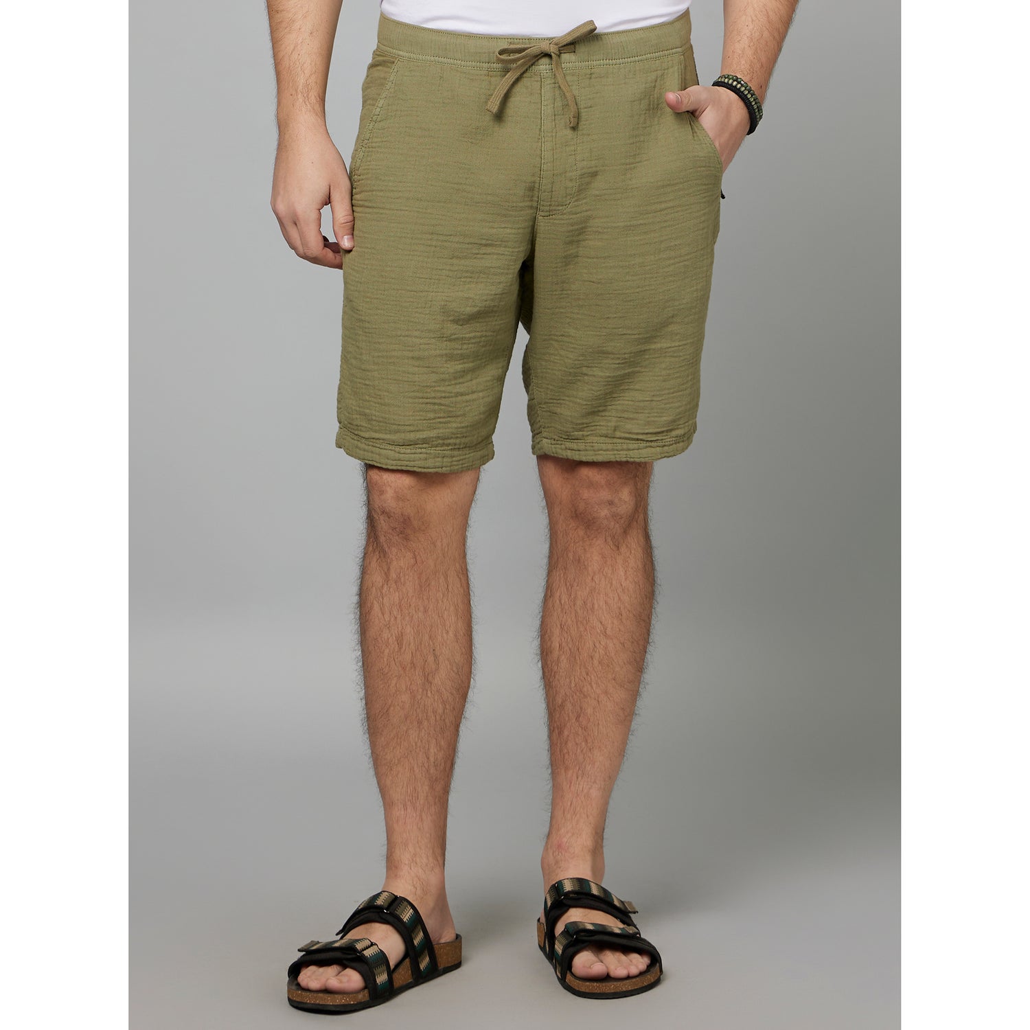 Olive Green Mid-Rise Regular Fit Casual Shorts (FOBOGAZEBM)