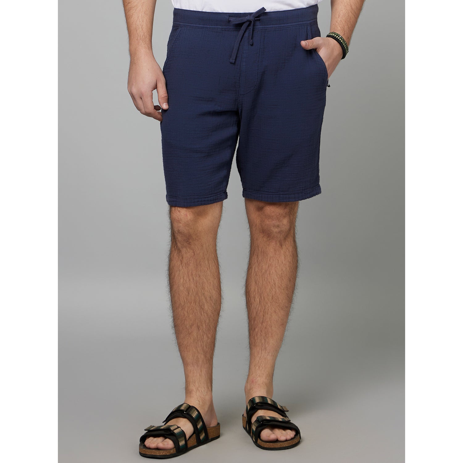 Navy Blue Mid-Rise Regular Fit Casual Shorts (FOBOGAZEBM)
