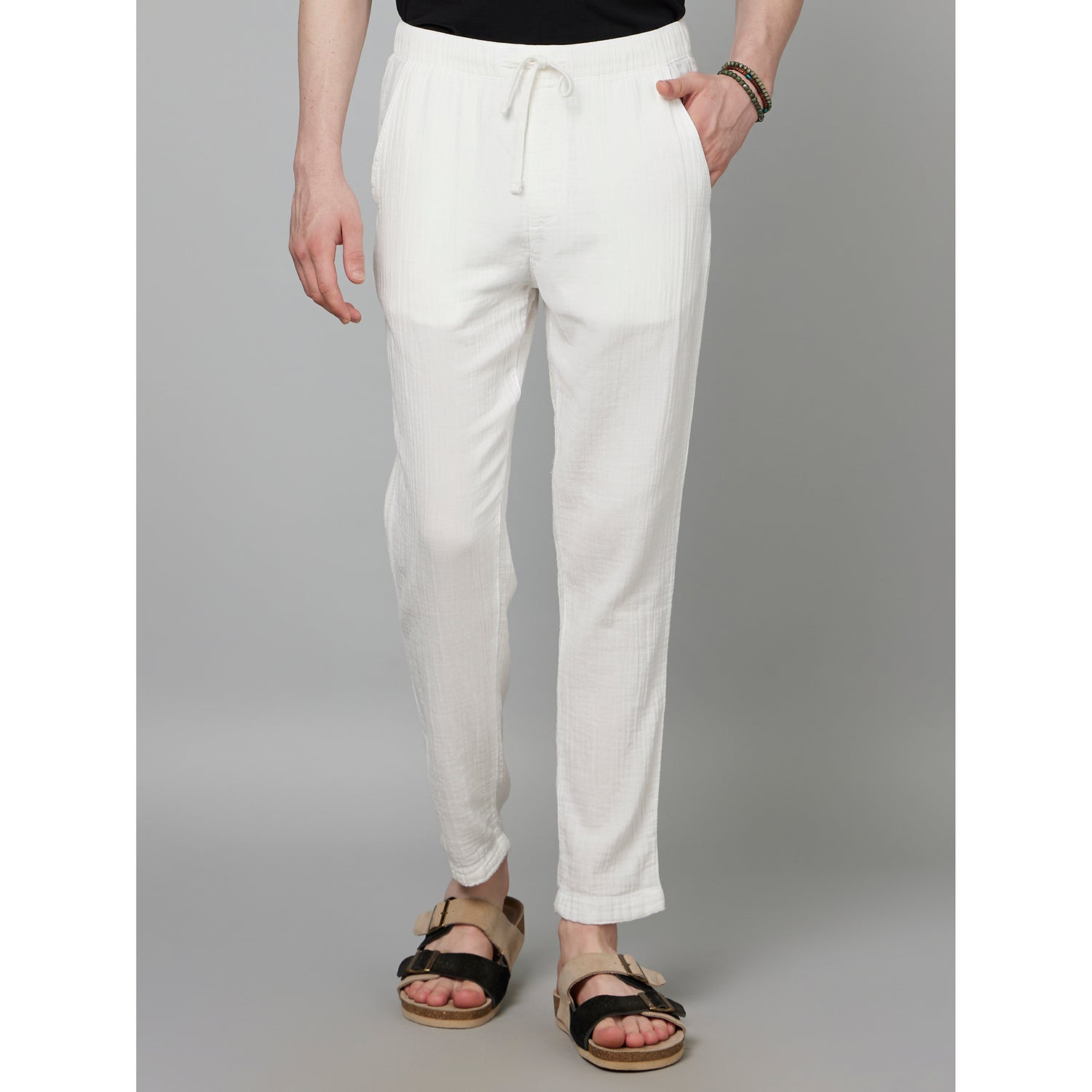 White Slim Fit Mid-Rise Track Pants (FOBOGAZE)