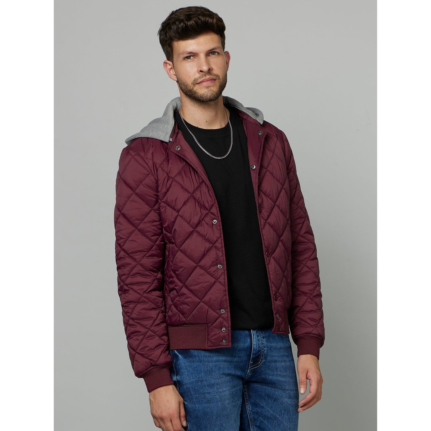 Burgundy Hooded Puffer Jacket (FUQUILTED)