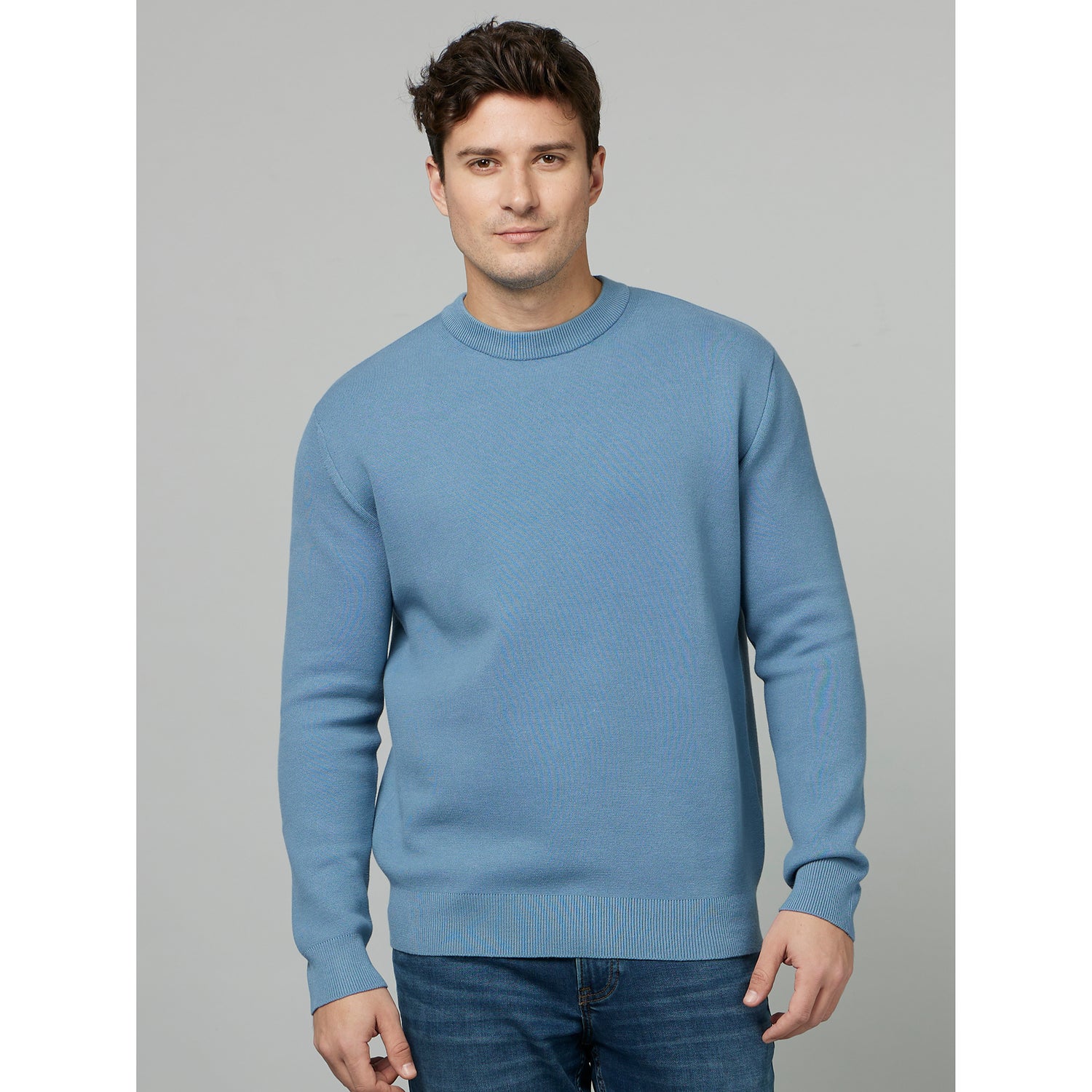 Blue Stone Round Neck Full Sleeves Cotton Pullover Sweater (BECLO)