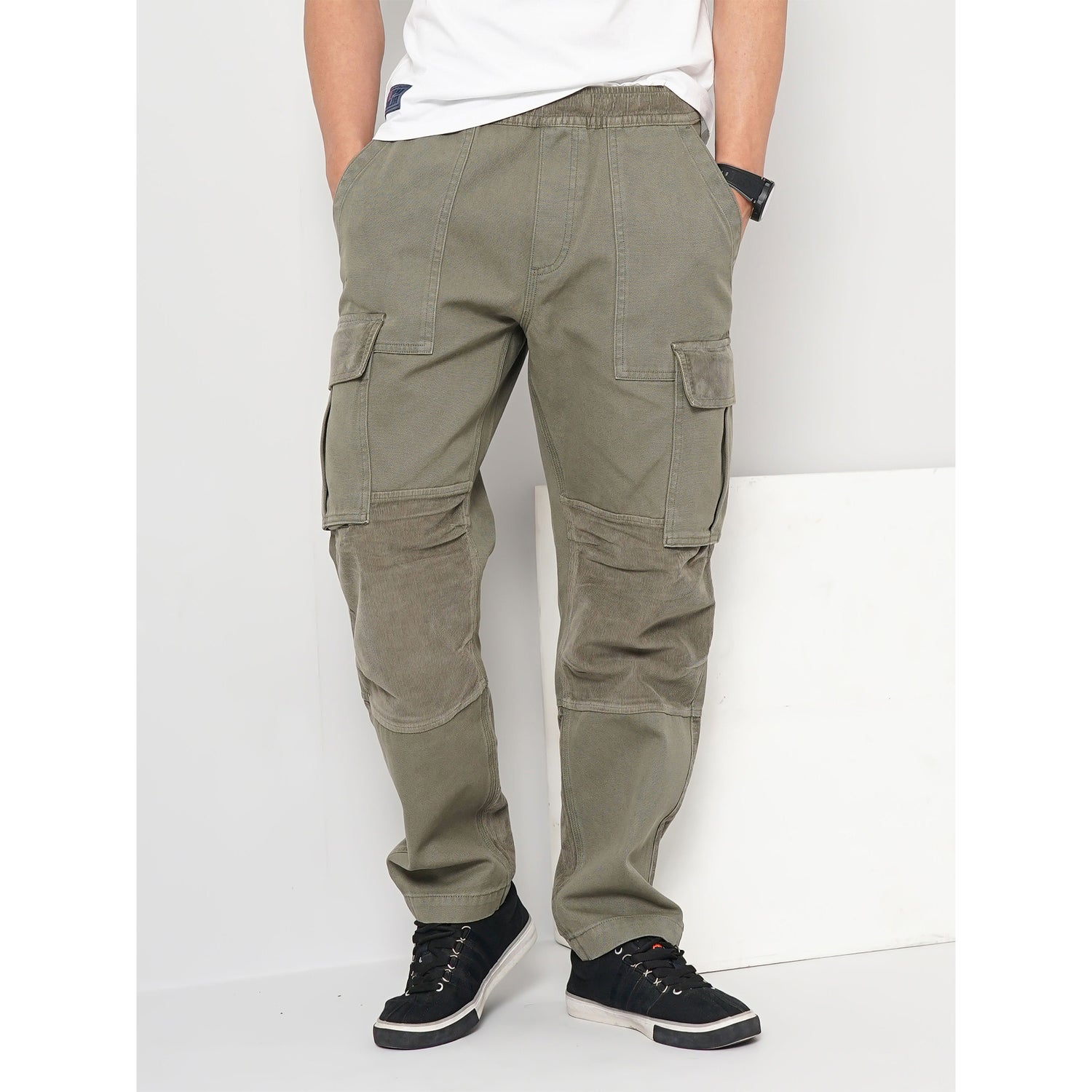 Olive Solid Cotton Trousers