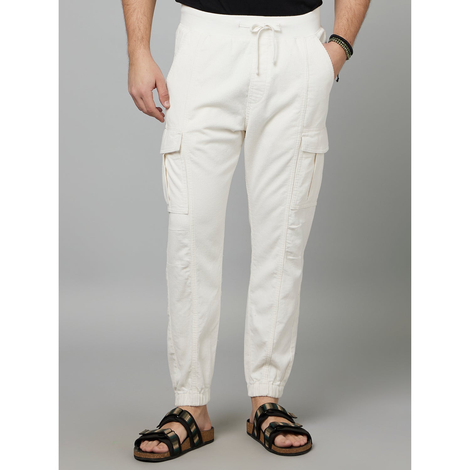 Off White Mid-Rise Cotton Joggers (FOKORD)