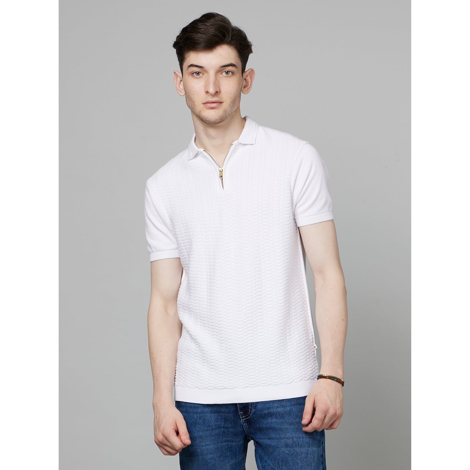 White Solid Short Sleeves Polo T-Shirt