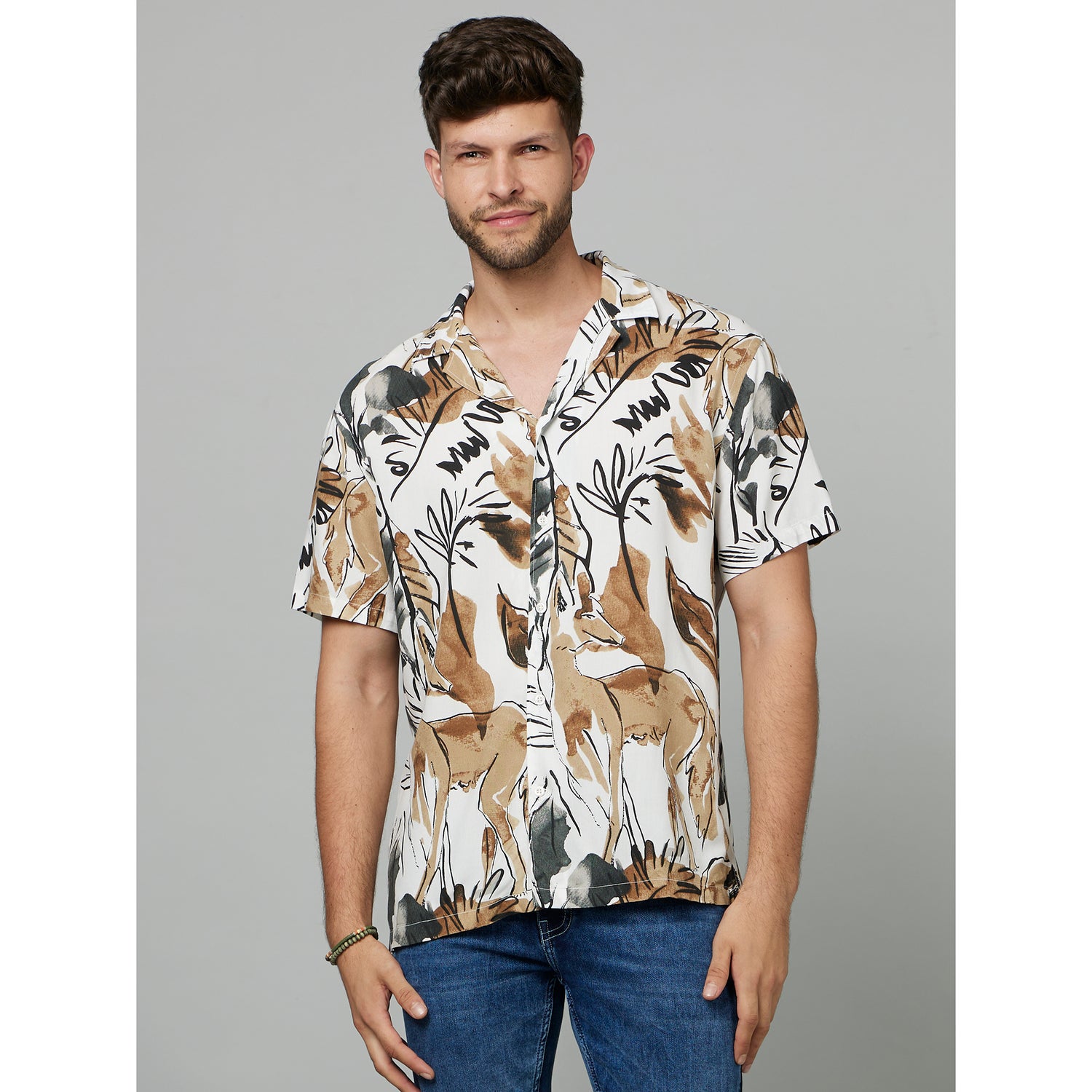 Brown Classic Abstract Printed Casual Shirt (FAVISTWIG)