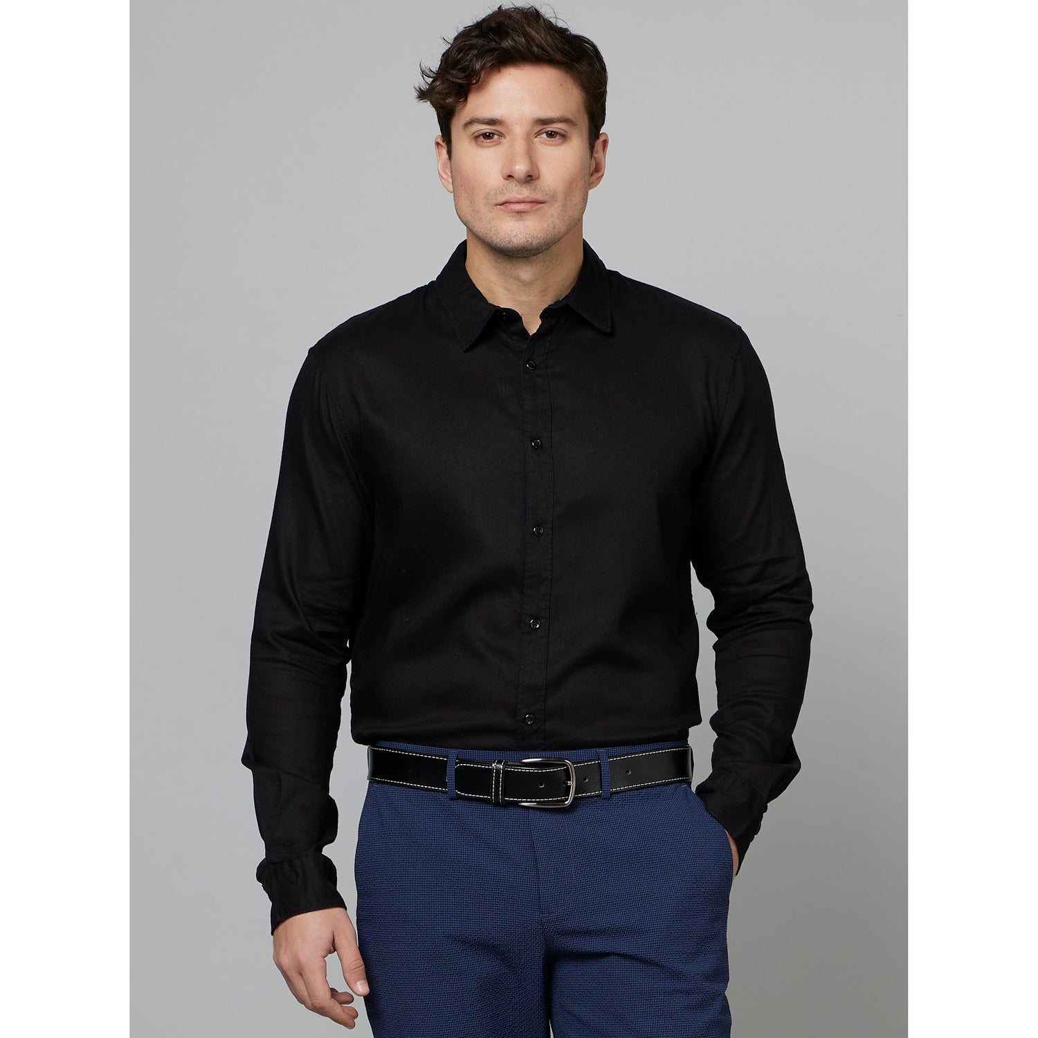 Black Classic Linen Formal Shirt (FALINMOD)