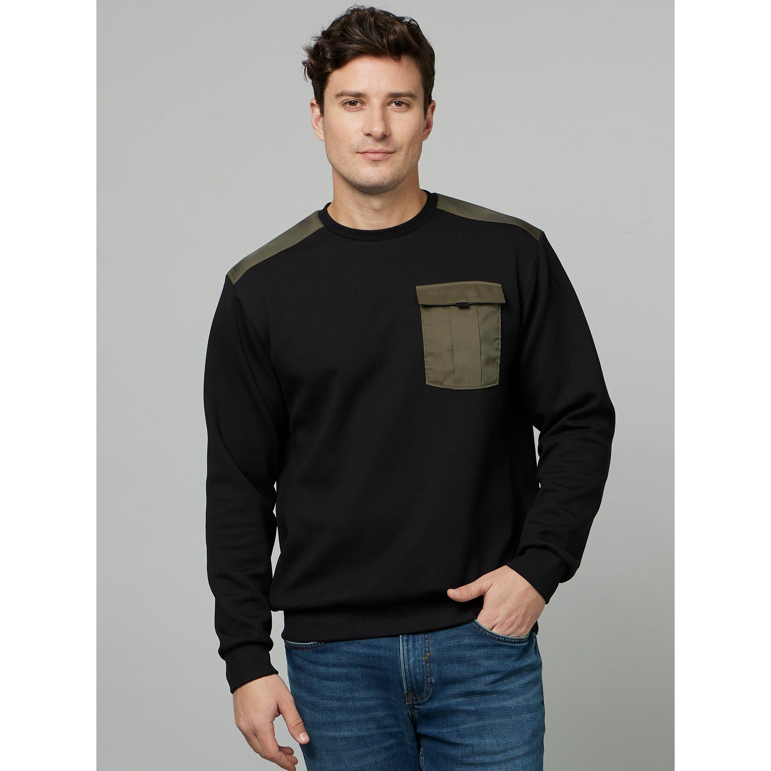 Black Hooded Cotton Pullover Sweatshirt (FELITON)