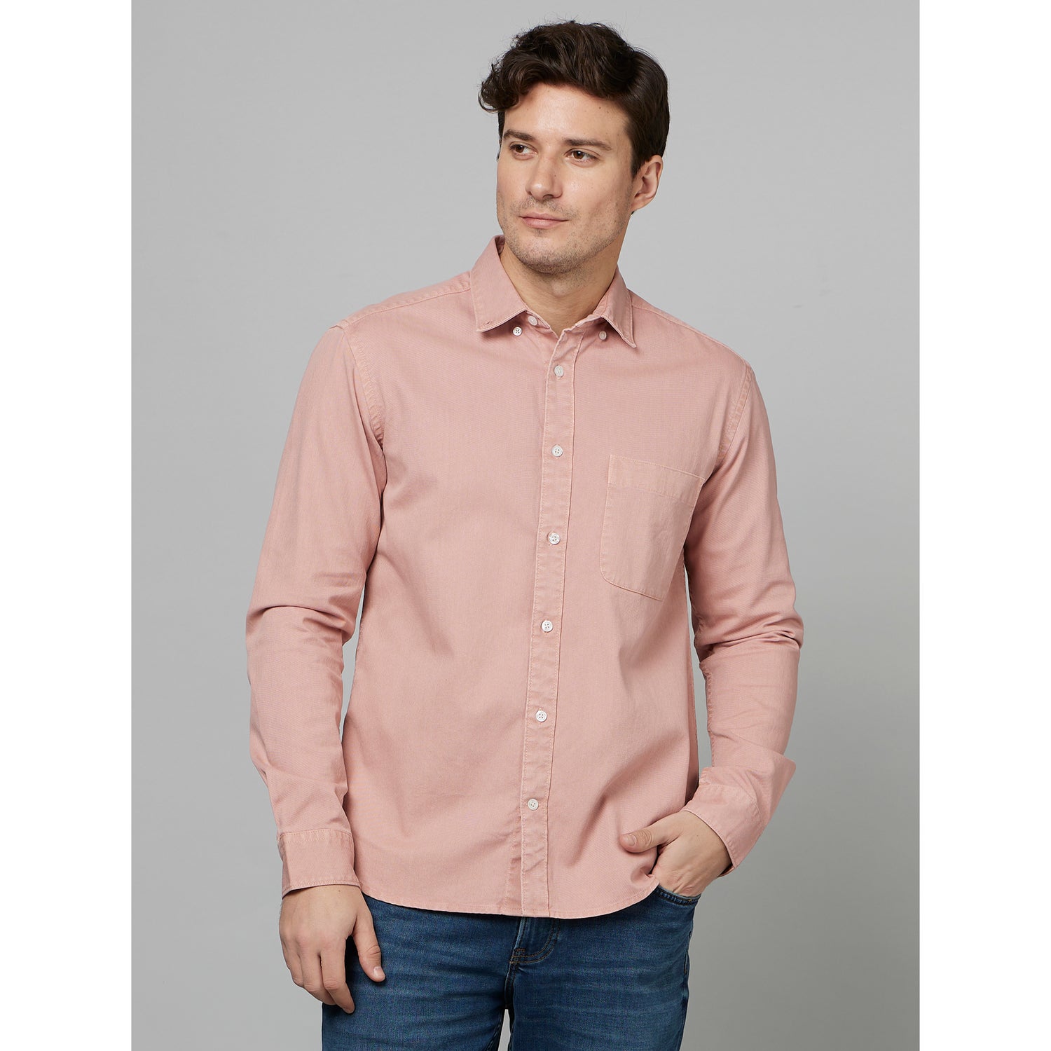 Pink Classic Button Down Collar Cotton Casual Shirt (FAZAROD)