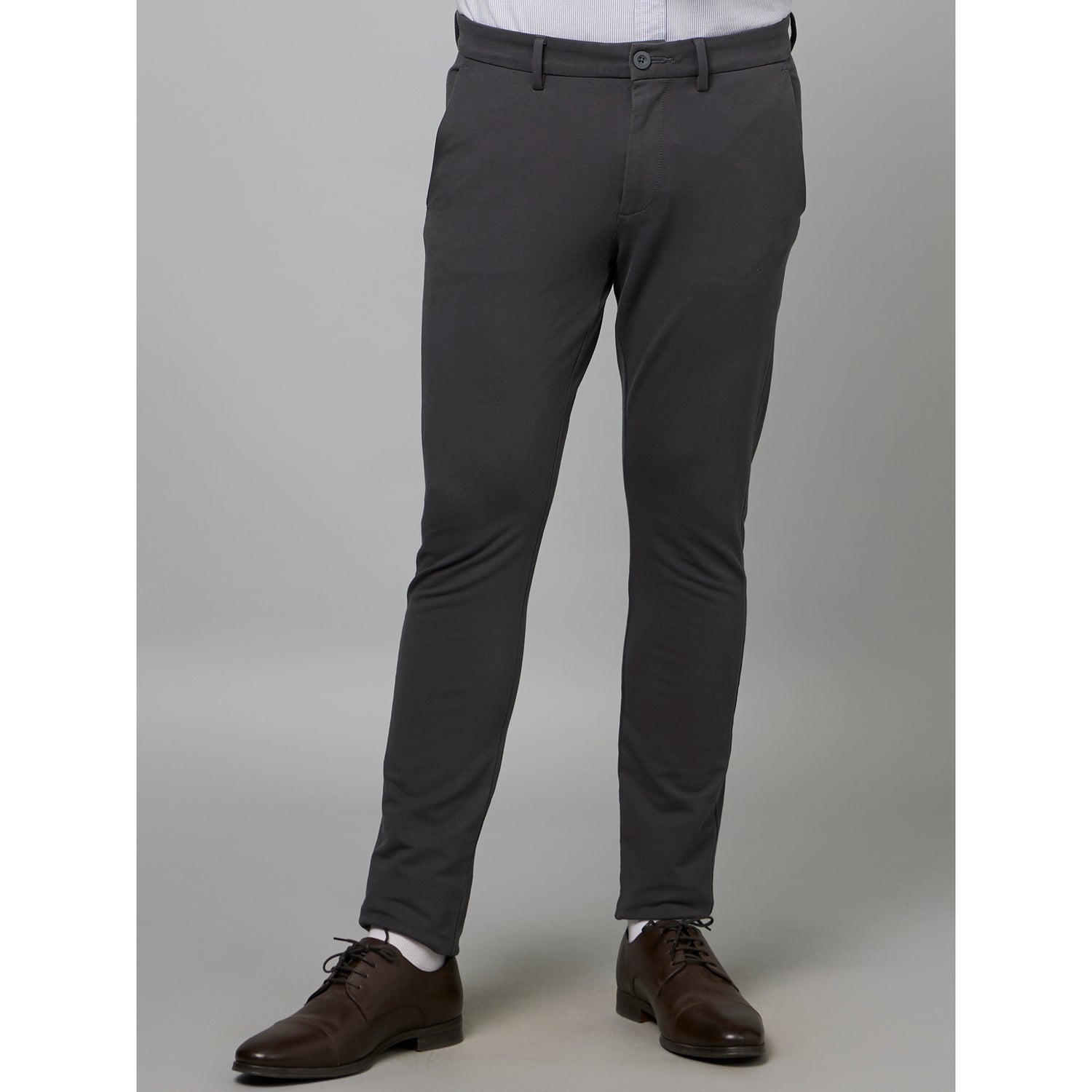 Dark Grey Classic Slim Fit Formal Trousers (FOKNIT)