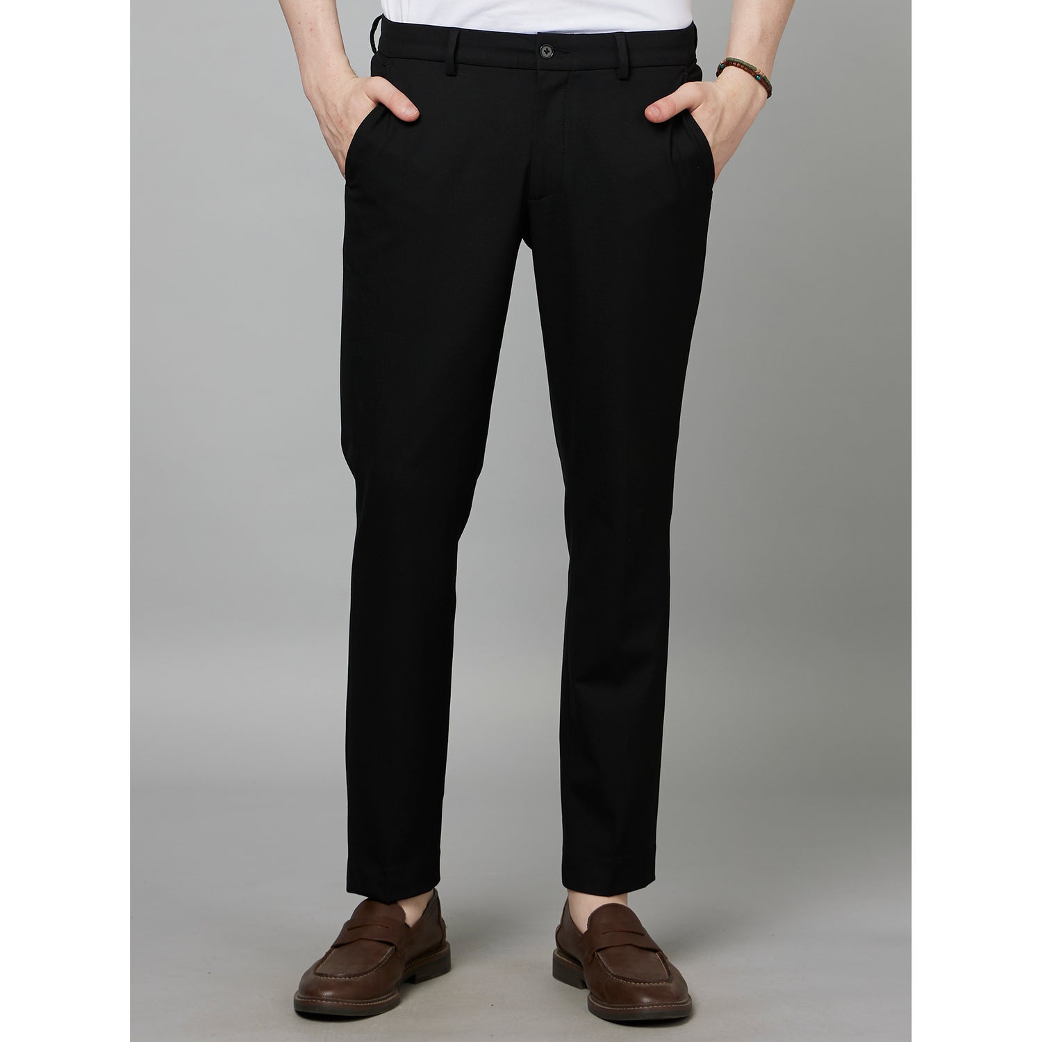 Black Classic Slim Fit Formal Trousers (FOFORM)