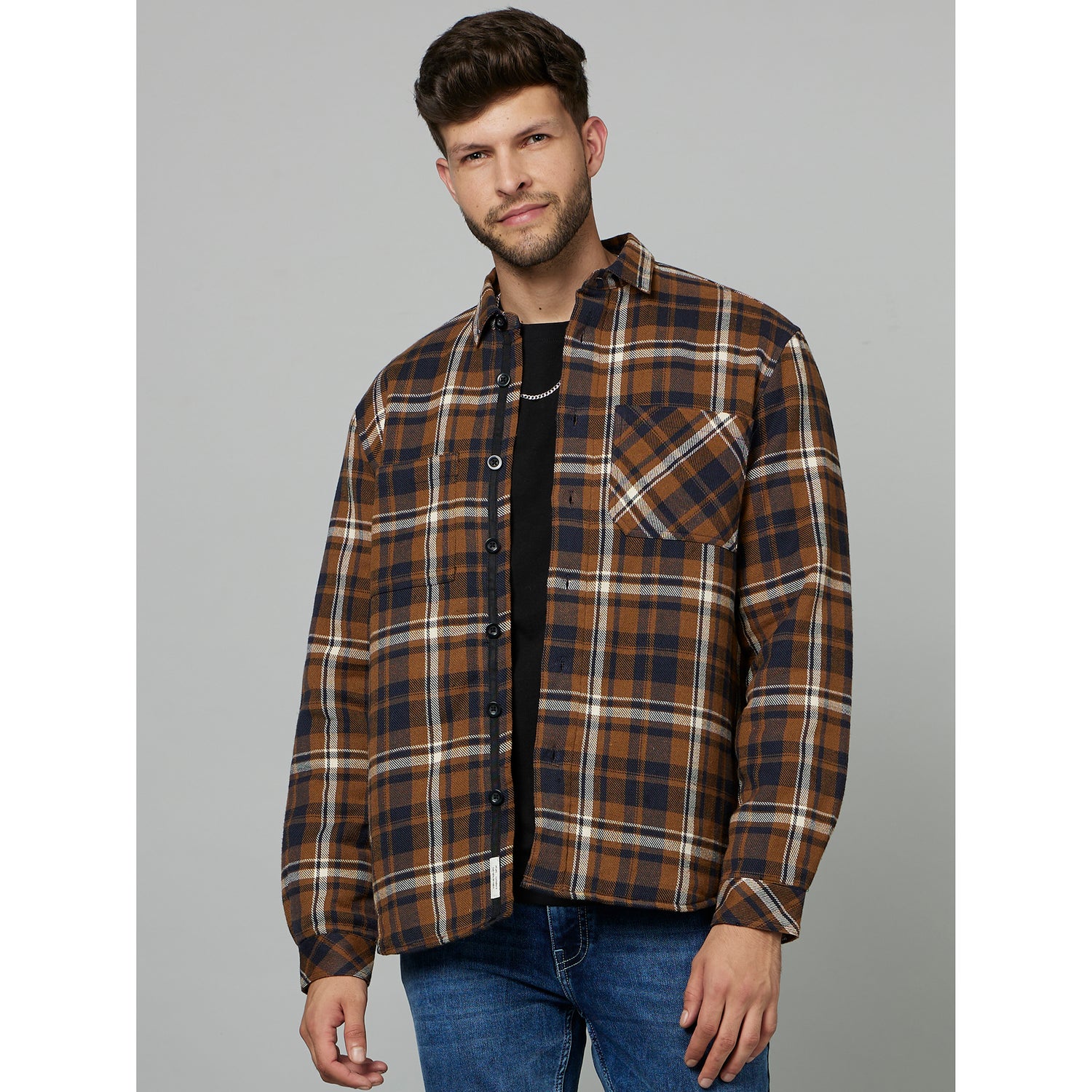 Brown Checked Bomber Jacket (FUPADCHK)