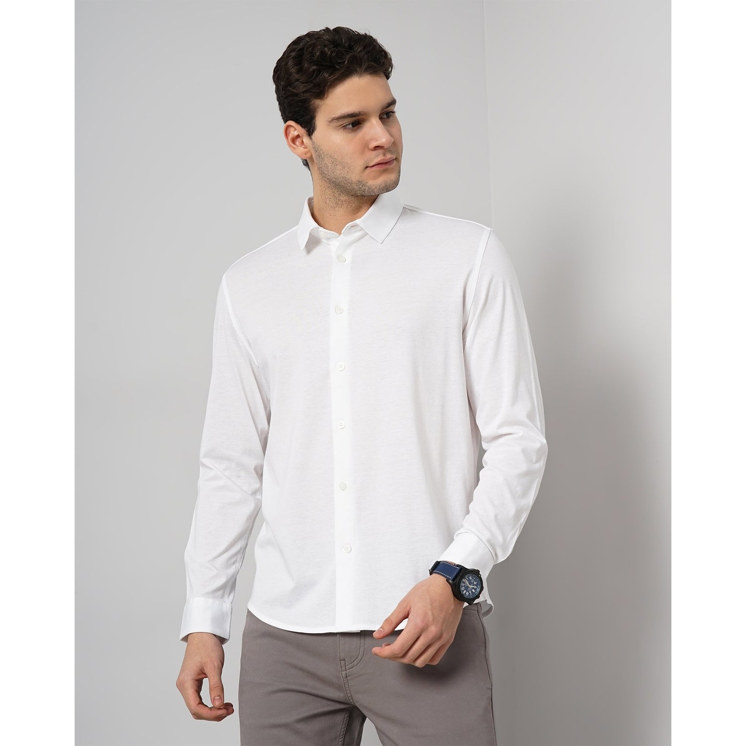 White Solid Full Sleeve Cotton Shirts (VAJERSEY)