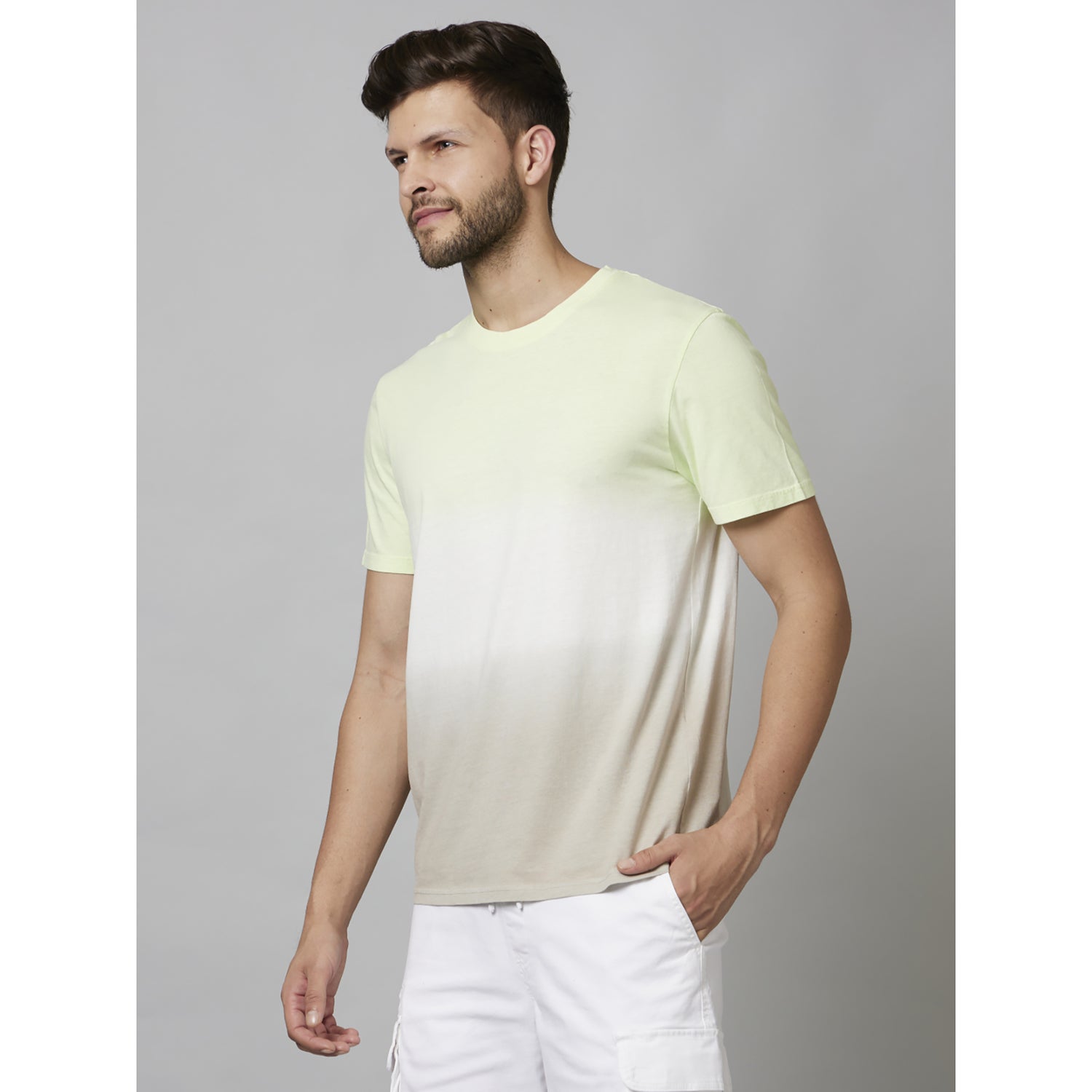 Lime Green Ombre Short Sleeve Cotton T-Shirts (DEUTYE)