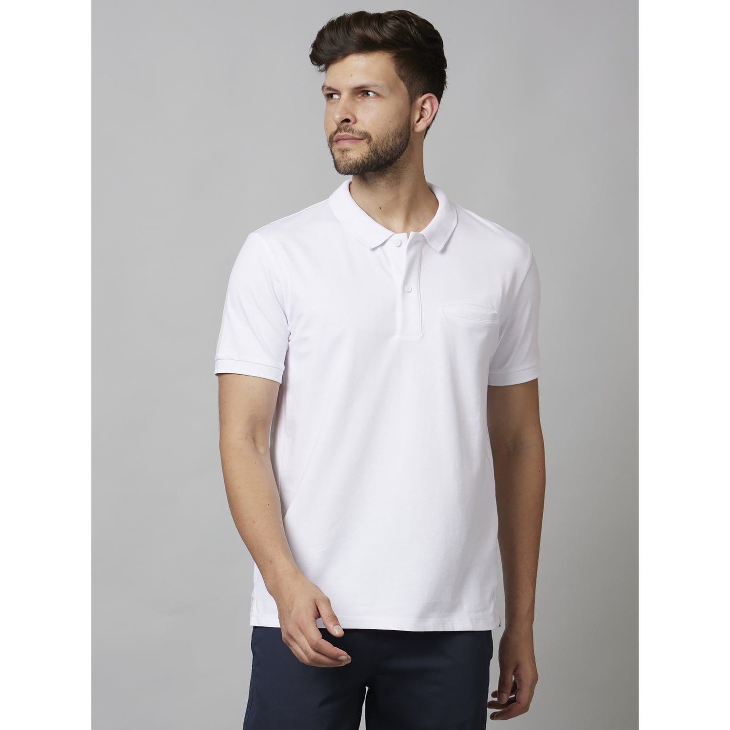 White Solid Short Sleeve Cotton Poly Blend T-Shirts (DECOULE)