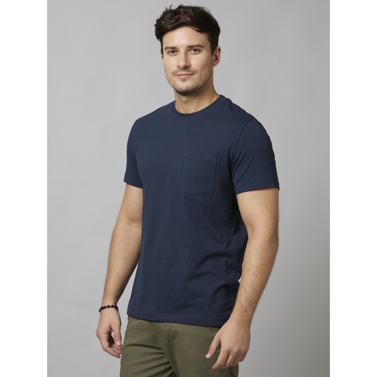 Navy Solid Short Sleeve Cotton Poly Blend T-Shirts (DECOMFORT)