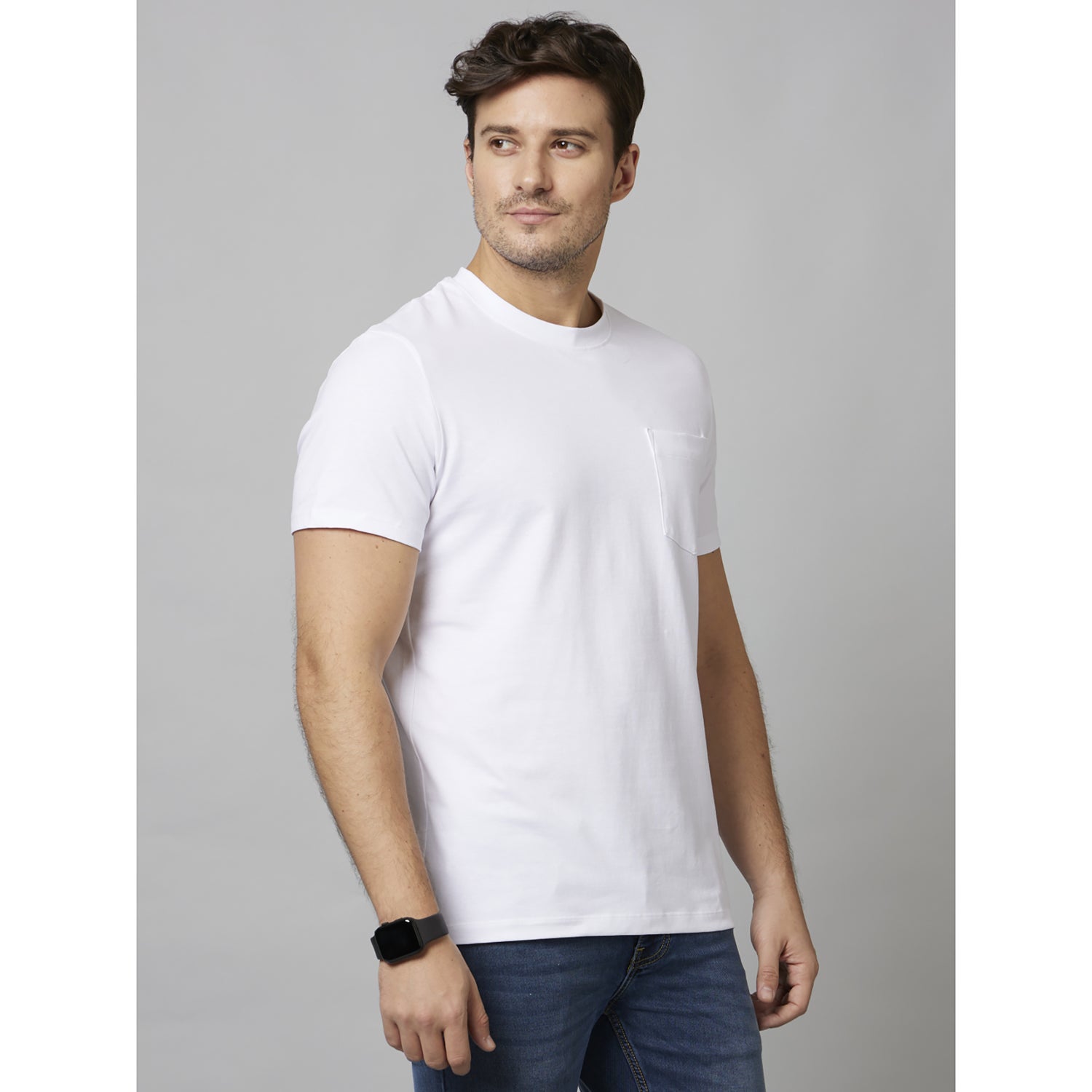 White Solid Short Sleeve Cotton Poly Blend T-Shirts (DECOMFORT)