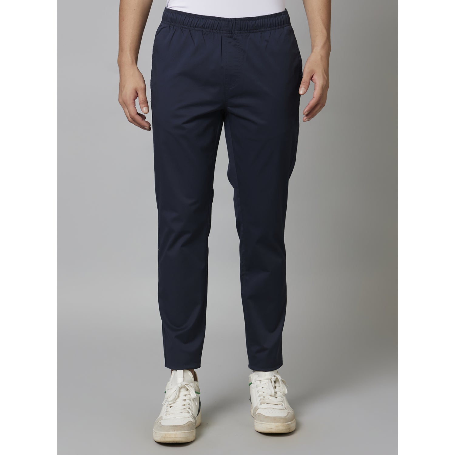 Navy Solid Cotton Poly Blend Trousers (DOMAX5)