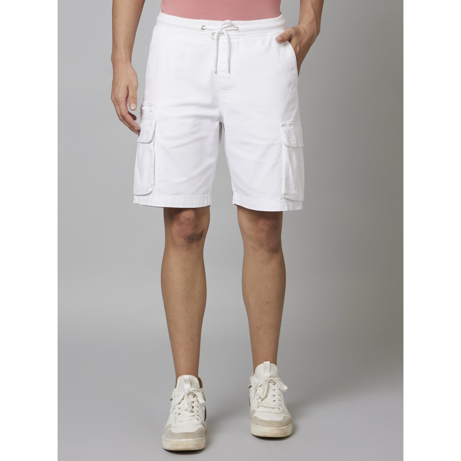 White Solid Cotton Blend Shorts (DORIBM)