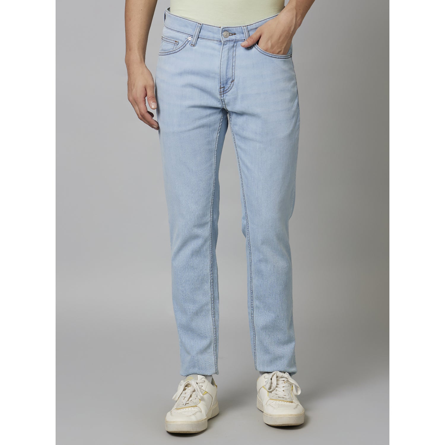 Light Blue Solid Cotton Poly Blend Jeans (DORESPIRE)