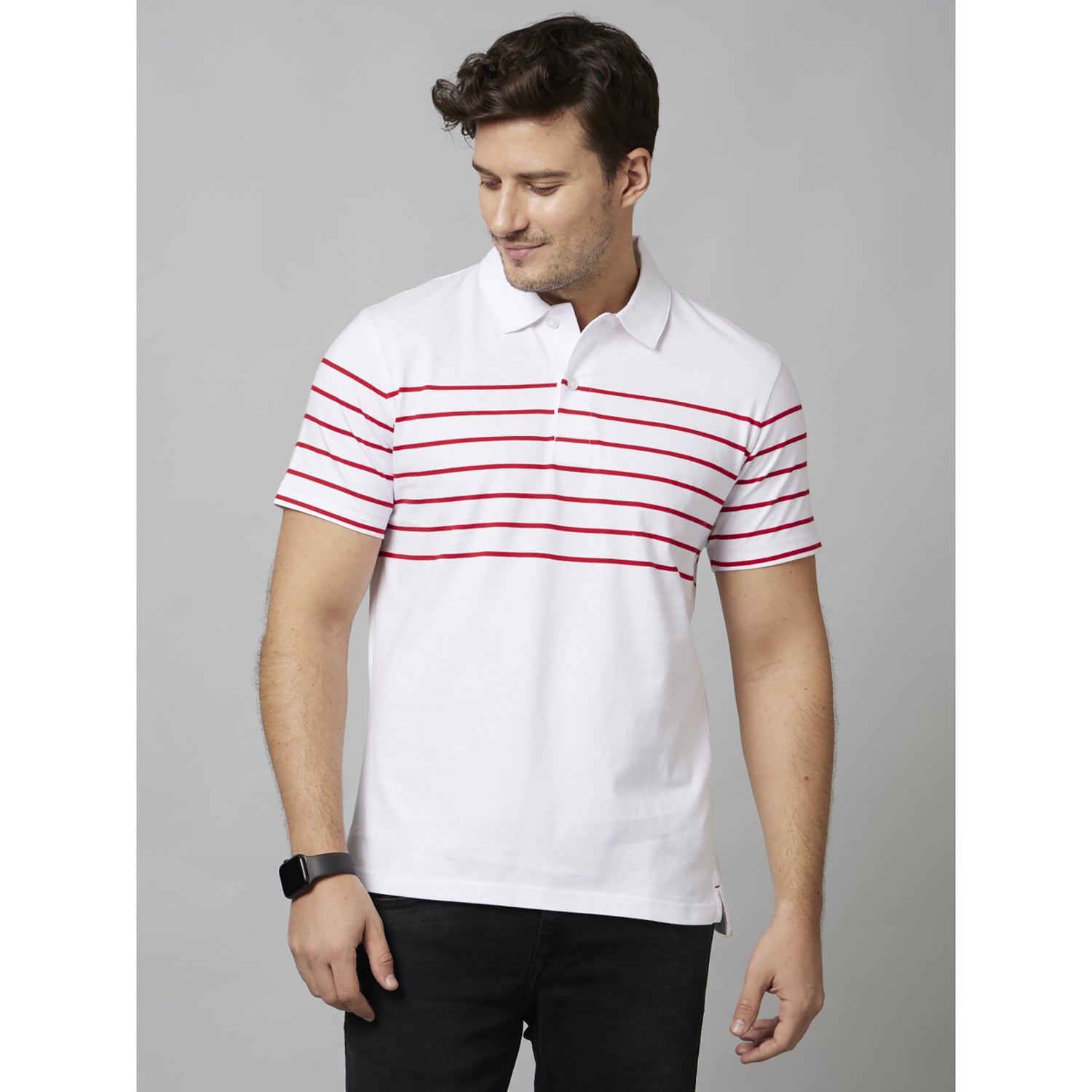 White Horizontal Stripes Short Sleeve Cotton T-Shirts (FENEC)