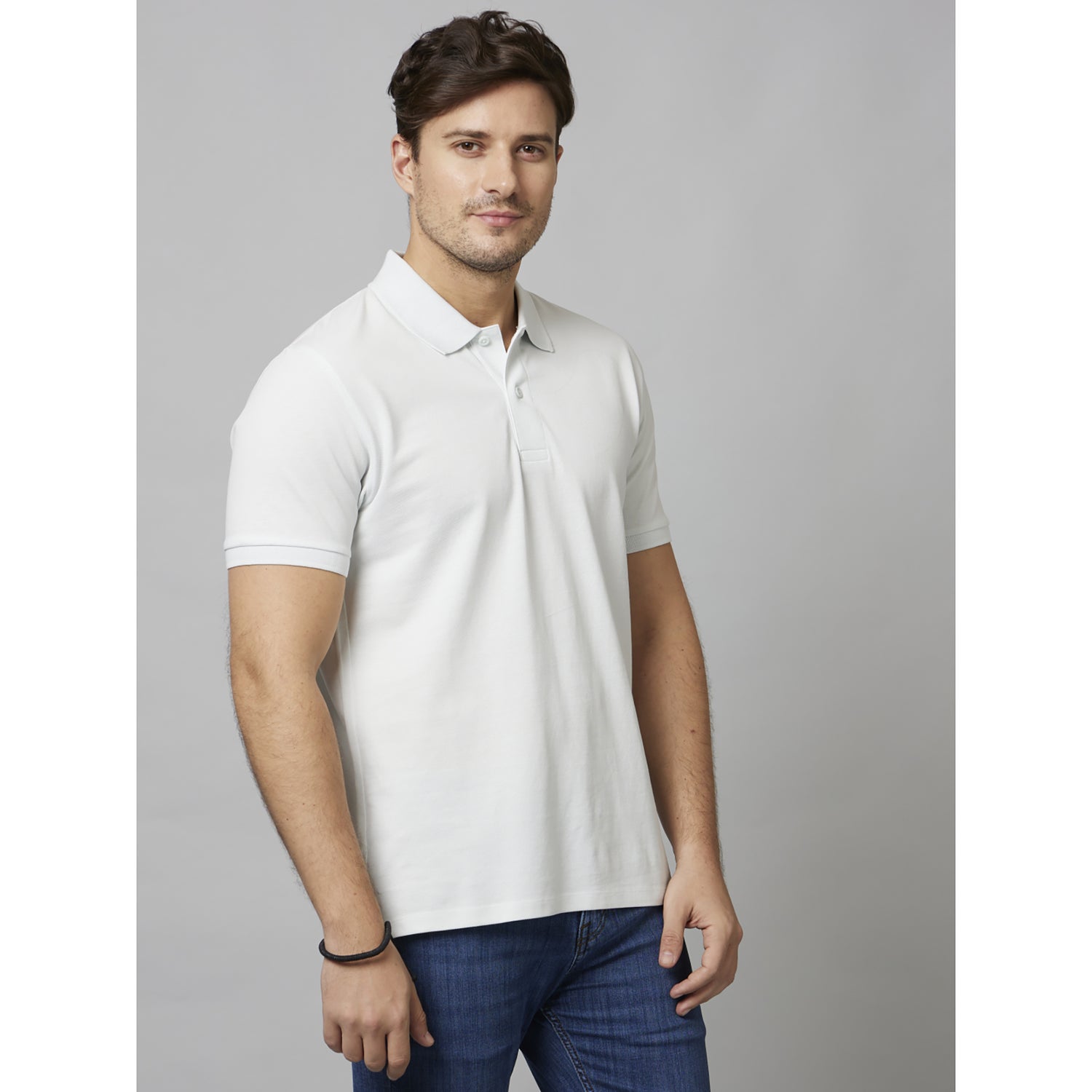 Light Blue Solid Half Sleeve Cotton T-Shirts (TEONE2)