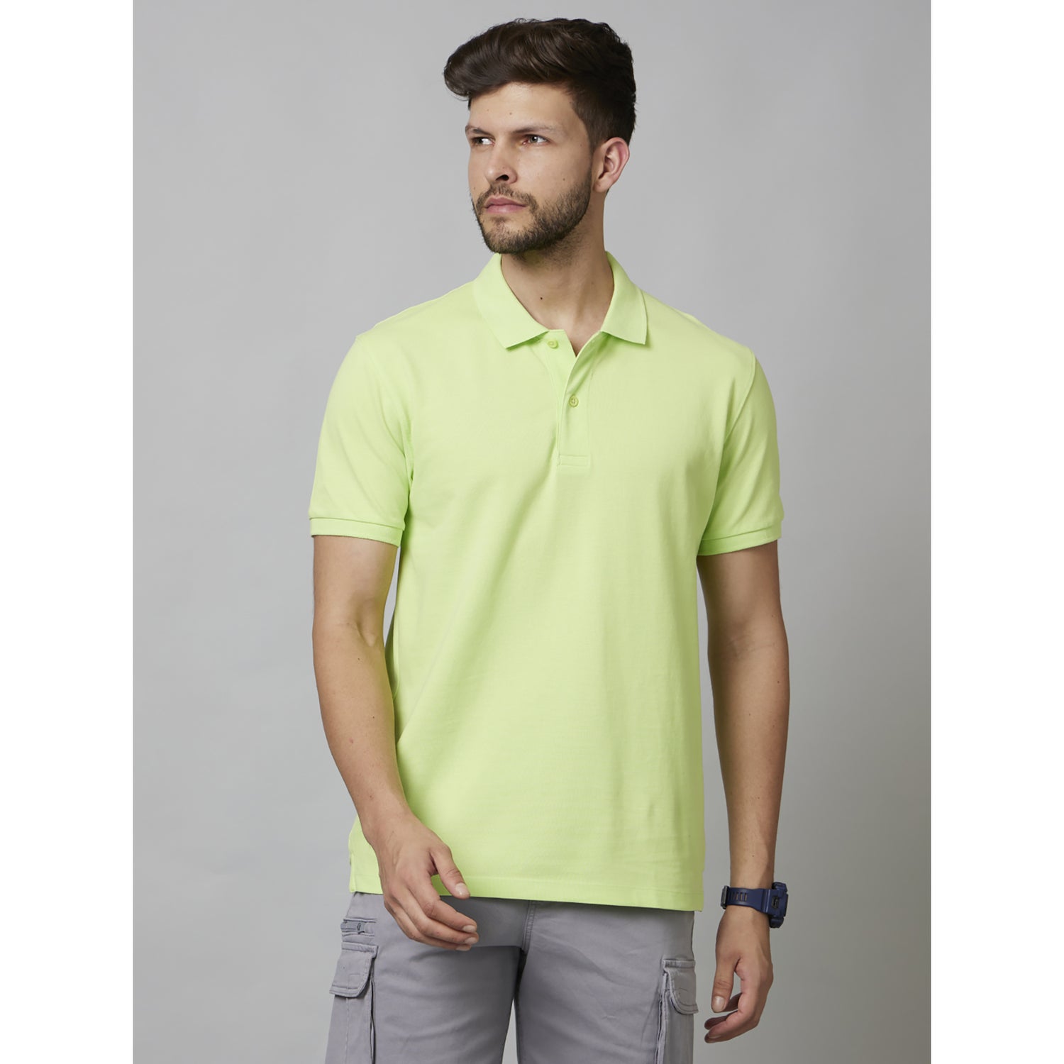 Green Solid Half Sleeve Cotton T-Shirts (TEONE2)