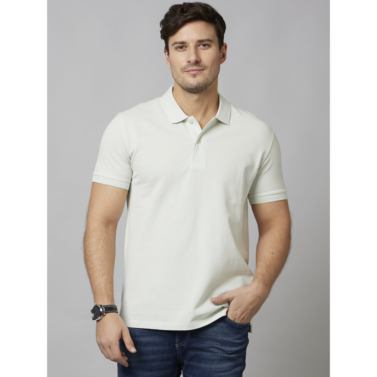Green Solid Half Sleeve Cotton T-Shirts (TEONE2)