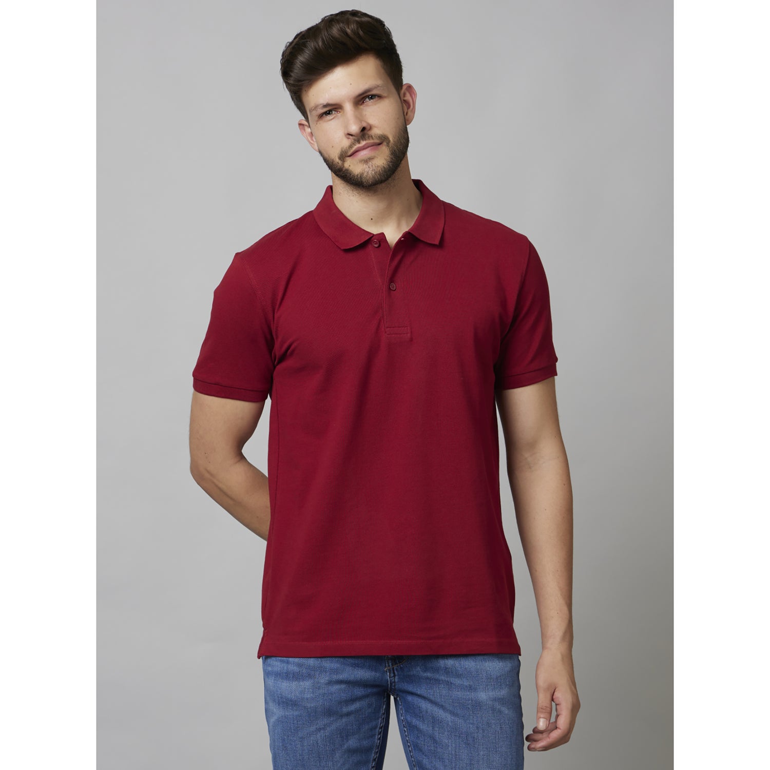 Burgundy Solid Half Sleeve Cotton T-Shirts (TEONE2)