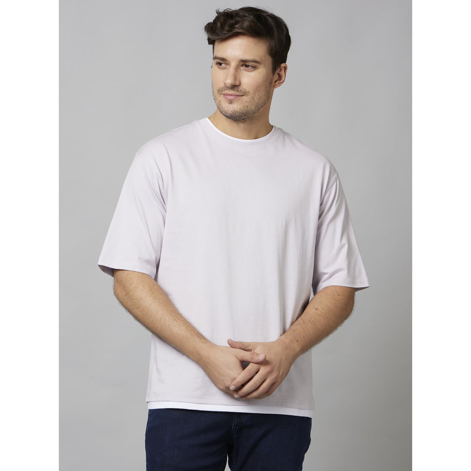 Violet Solid Half Sleeve Cotton T-Shirts (FETWIN)