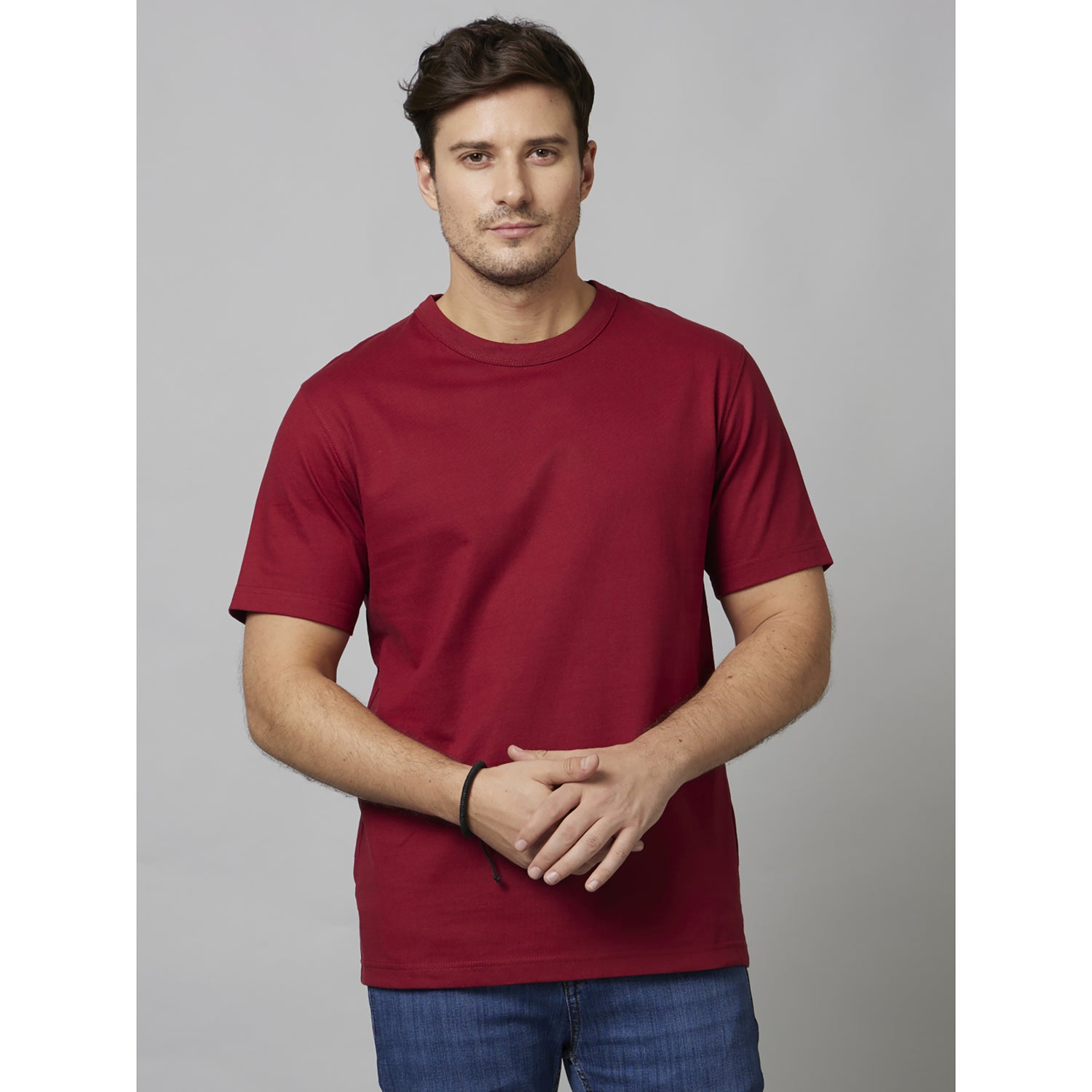 Green Solid Half Sleeve Cotton T-Shirts (TEBOX)