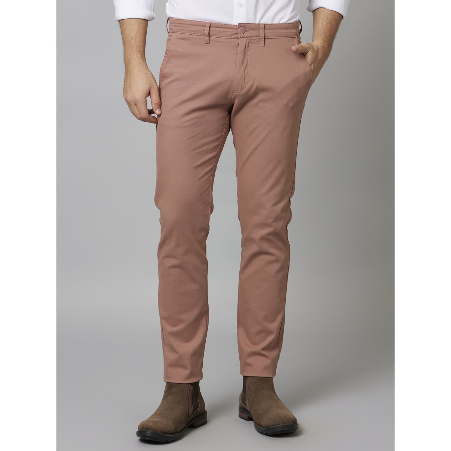 Peach Solid Cotton Blend Trousers (TOCHARLES1)