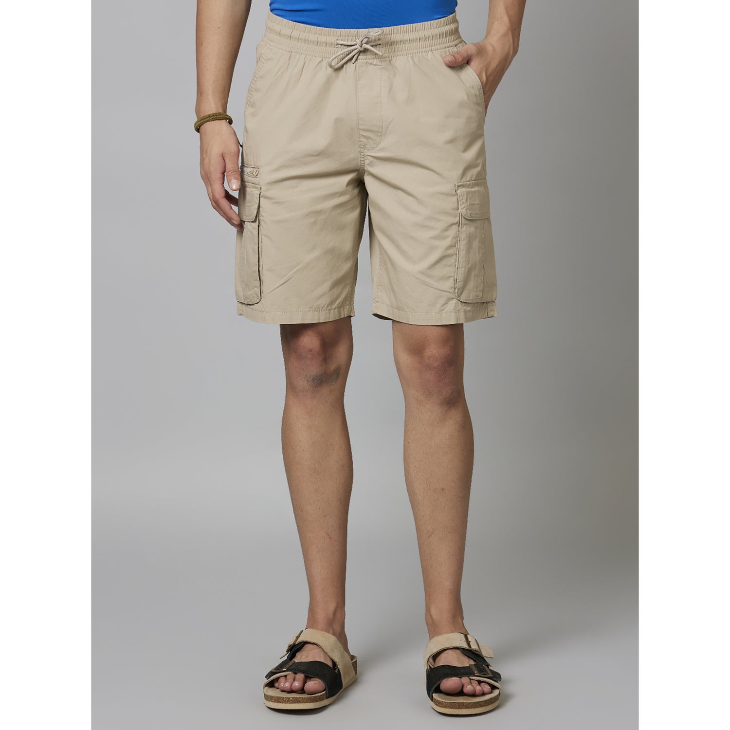 Tan Solid Cotton Shorts (FOSTOPBM)