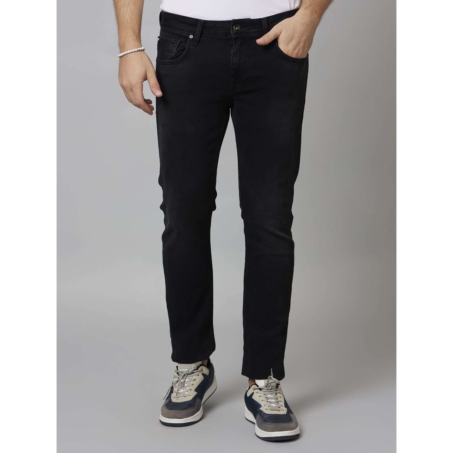 Black Solid Cotton Jeans (COECONOIR25)