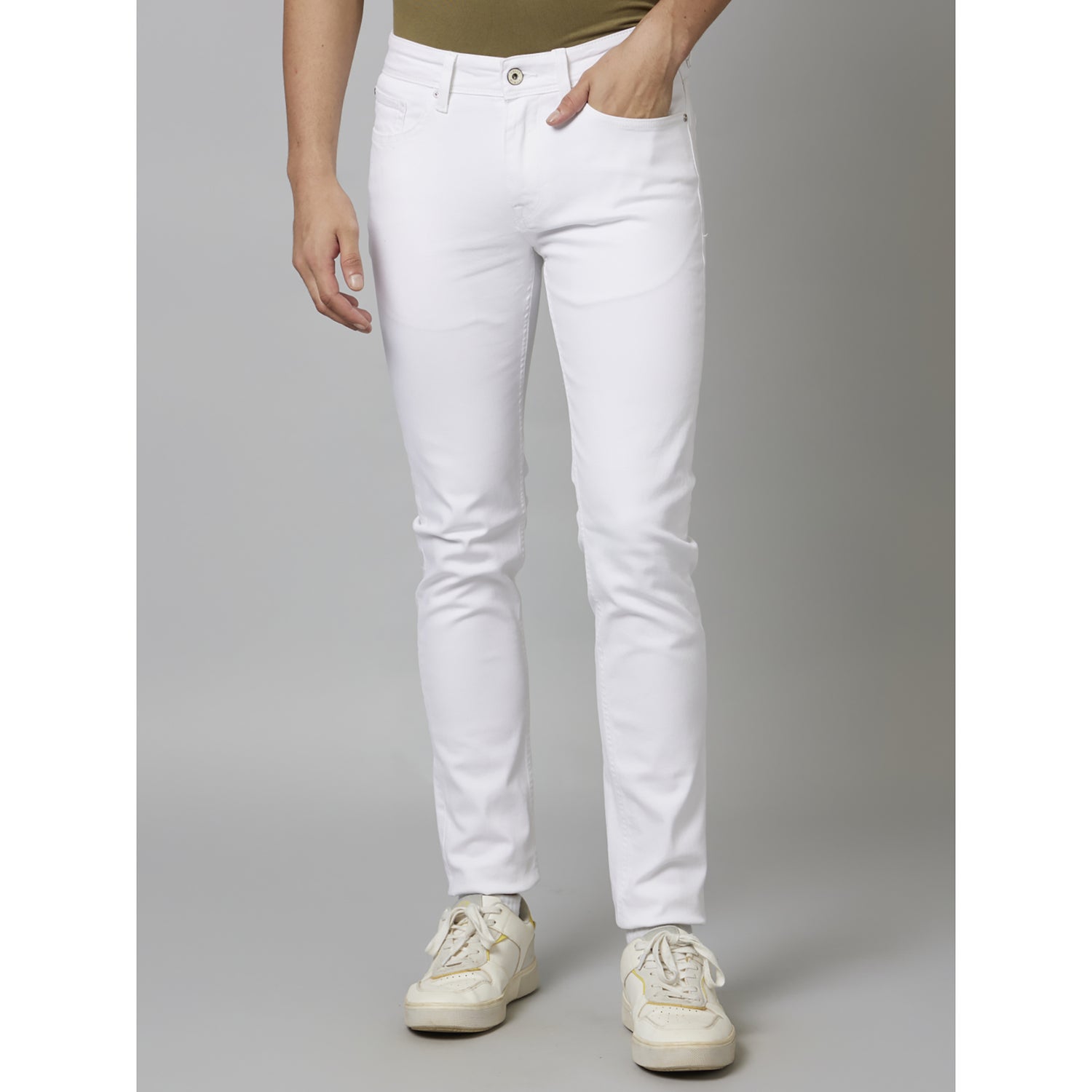 White Solid Cotton Jeans (ANOWHITEIN)