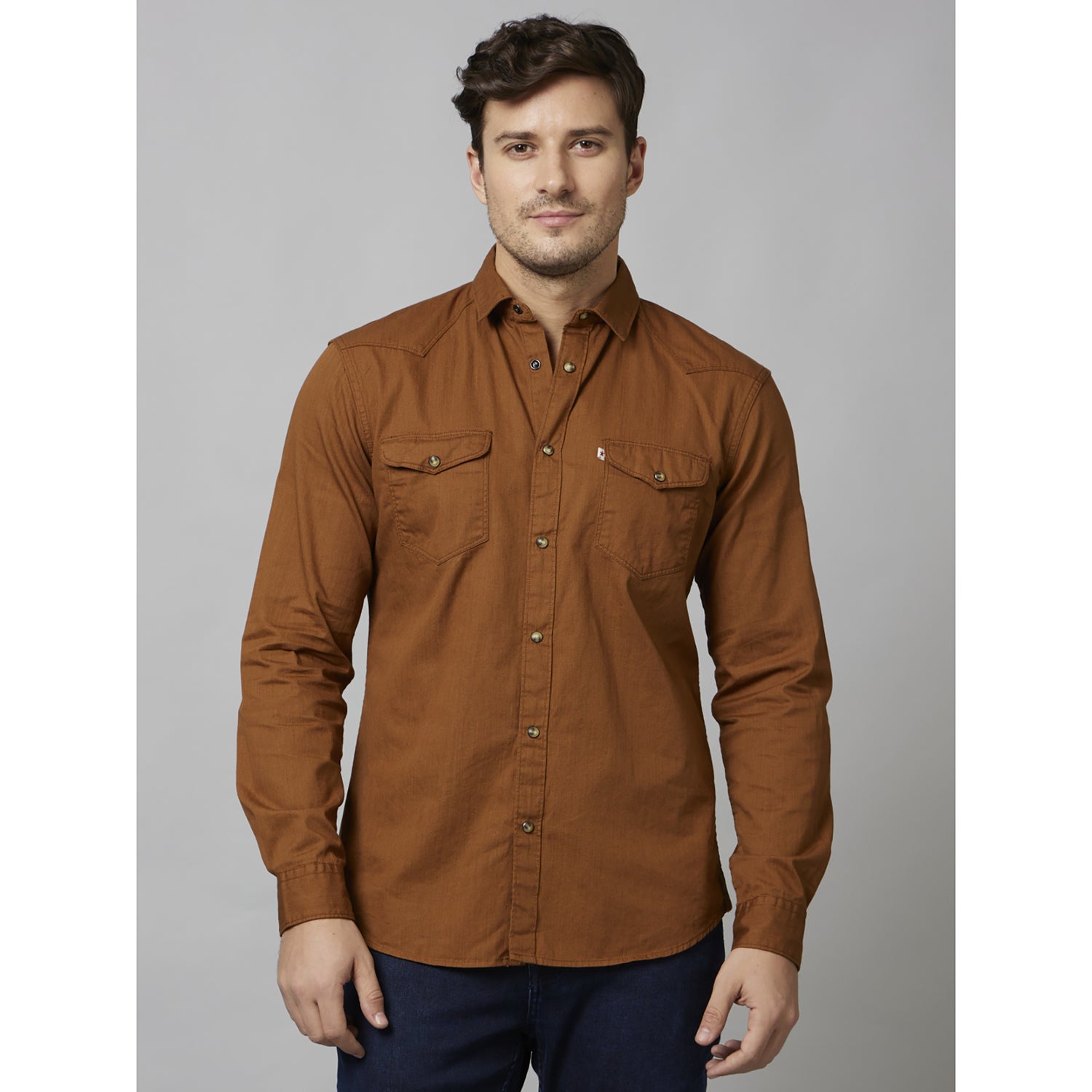 Rust Solid Full Sleeve Cotton Shirts (BASUN)