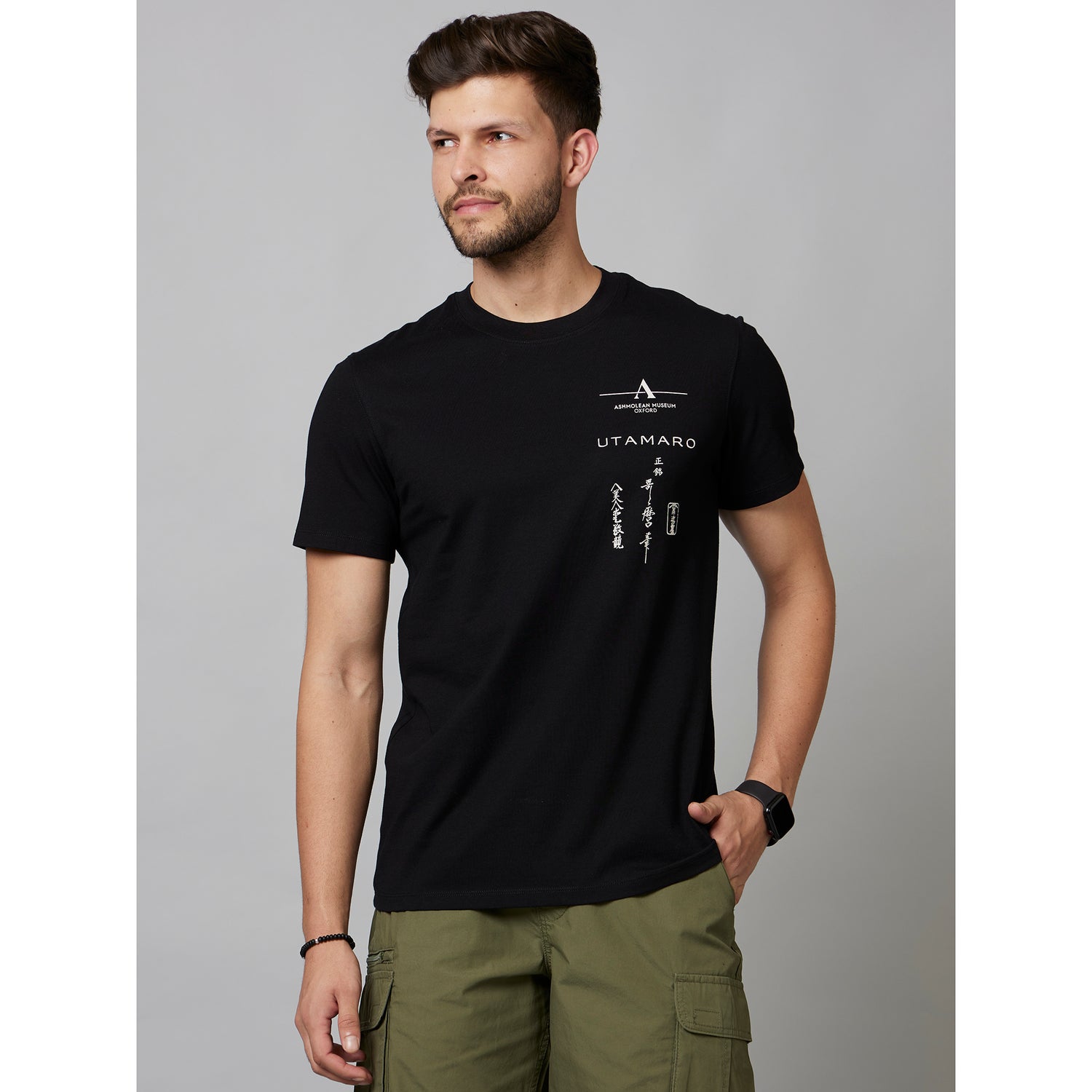 Black Graphic Printed Short Sleeve Cotton T-Shirts (LDEJAPAN)