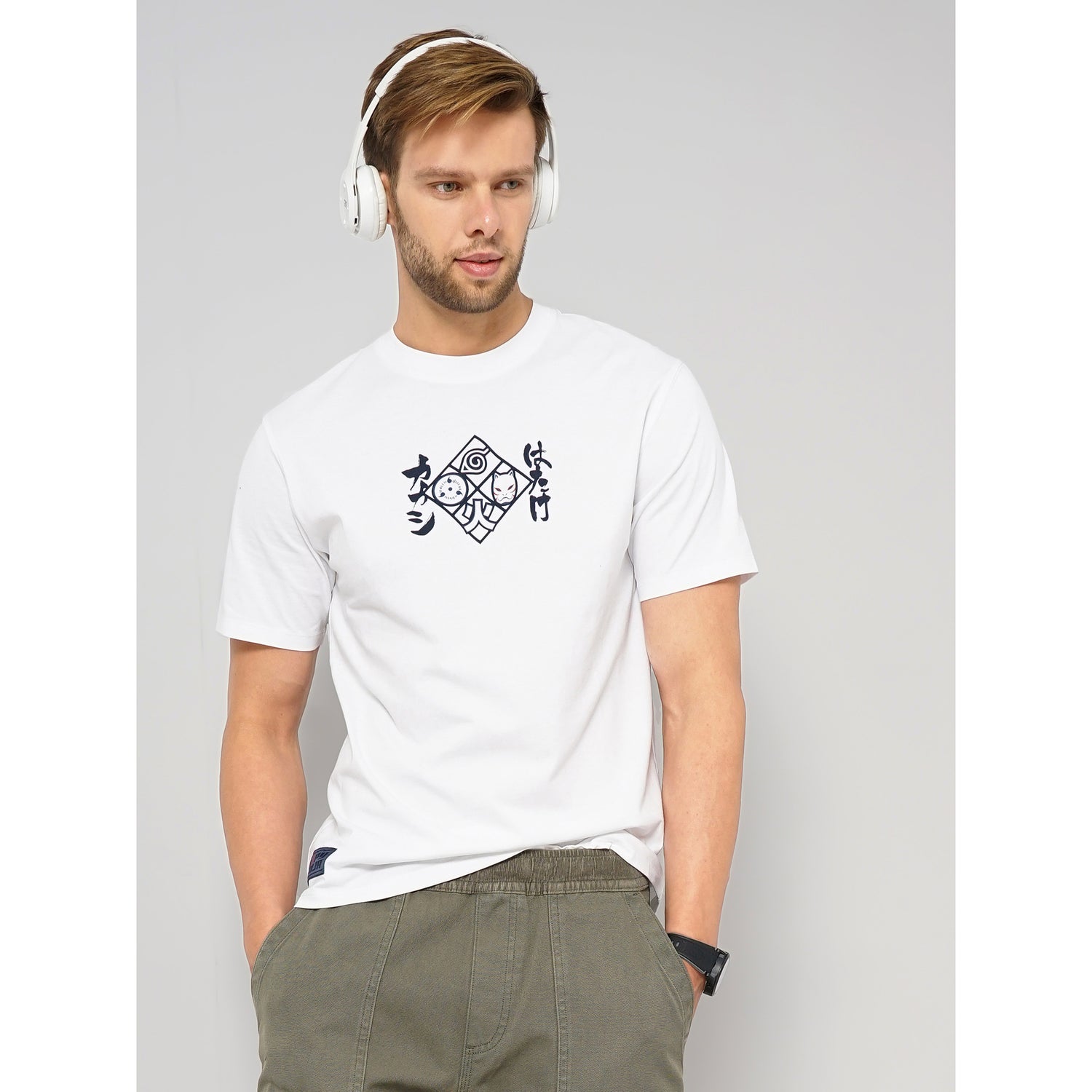 Naruto - Blanc Printed Round Neck Cotton T-shirt