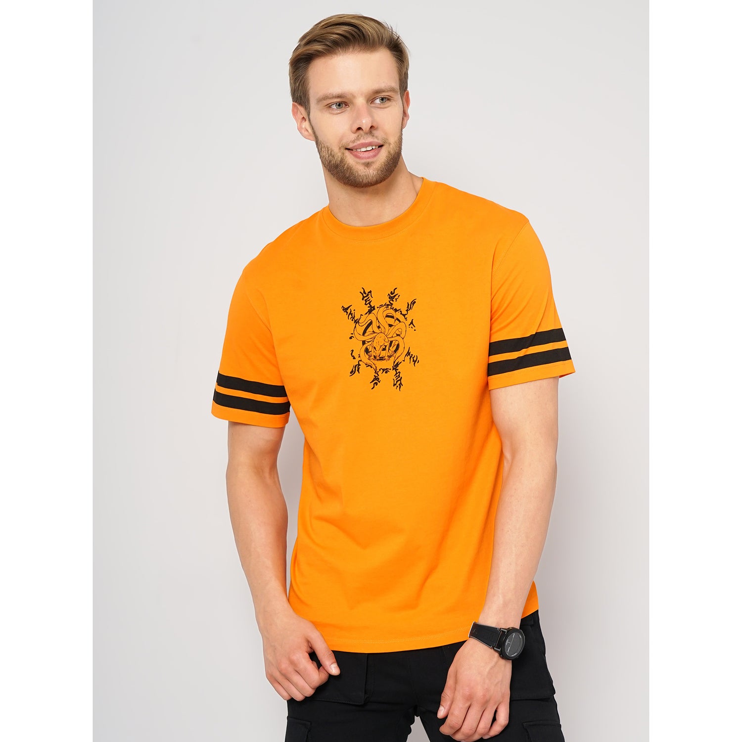 Naruto - Orange Printed Round Neck Cotton T-shirt