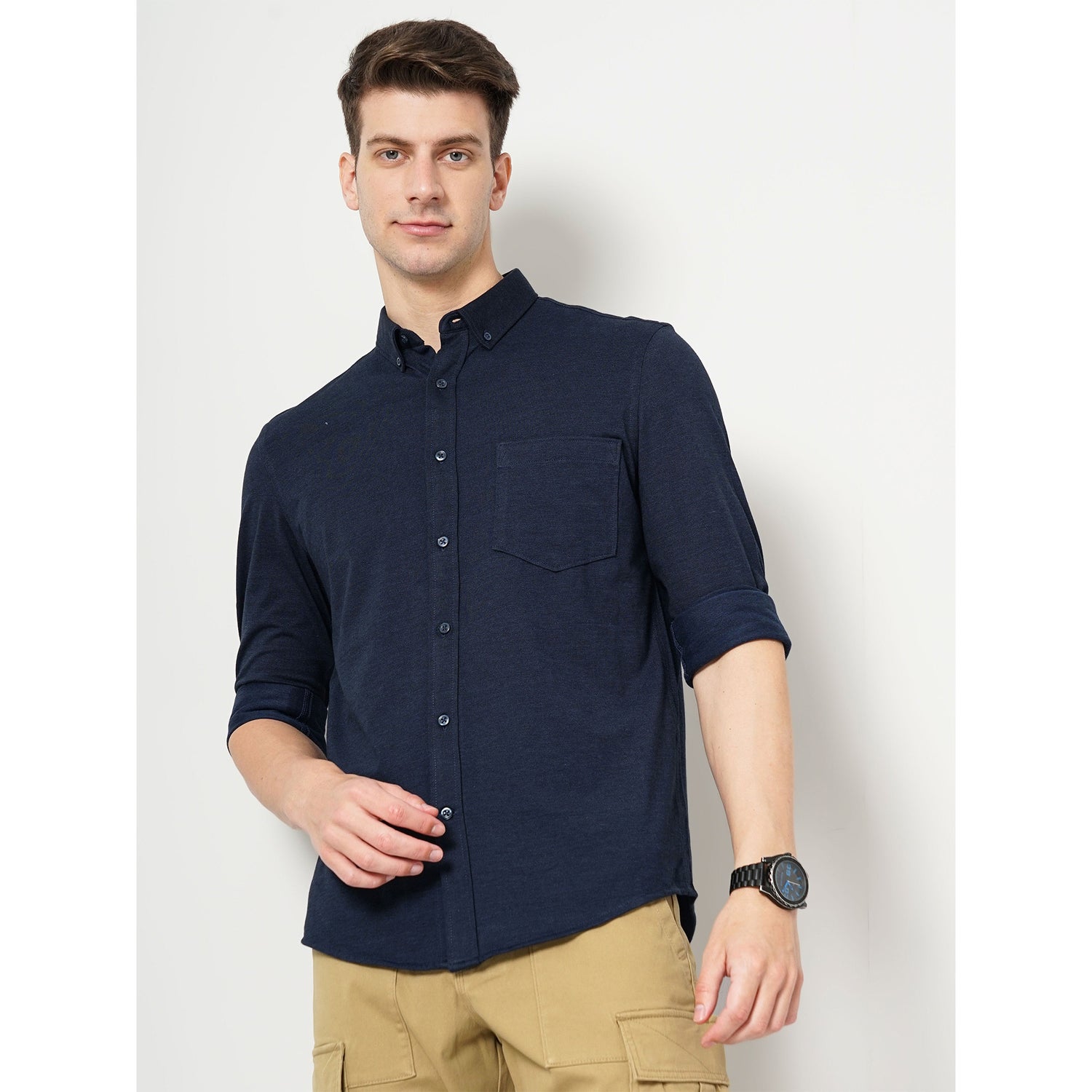 Navy Solid Cotton Shirt