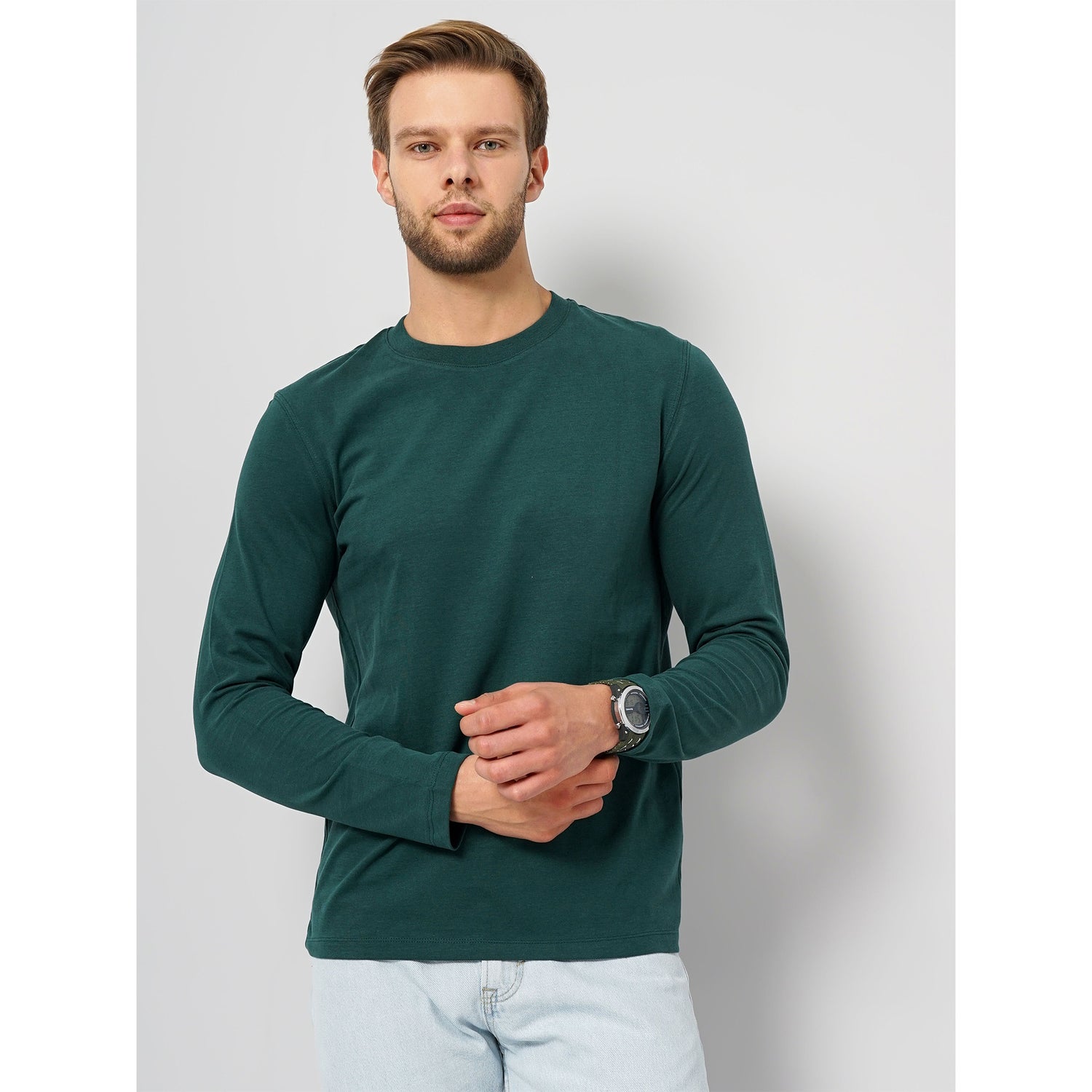 Green Solid Cotton T-shirt