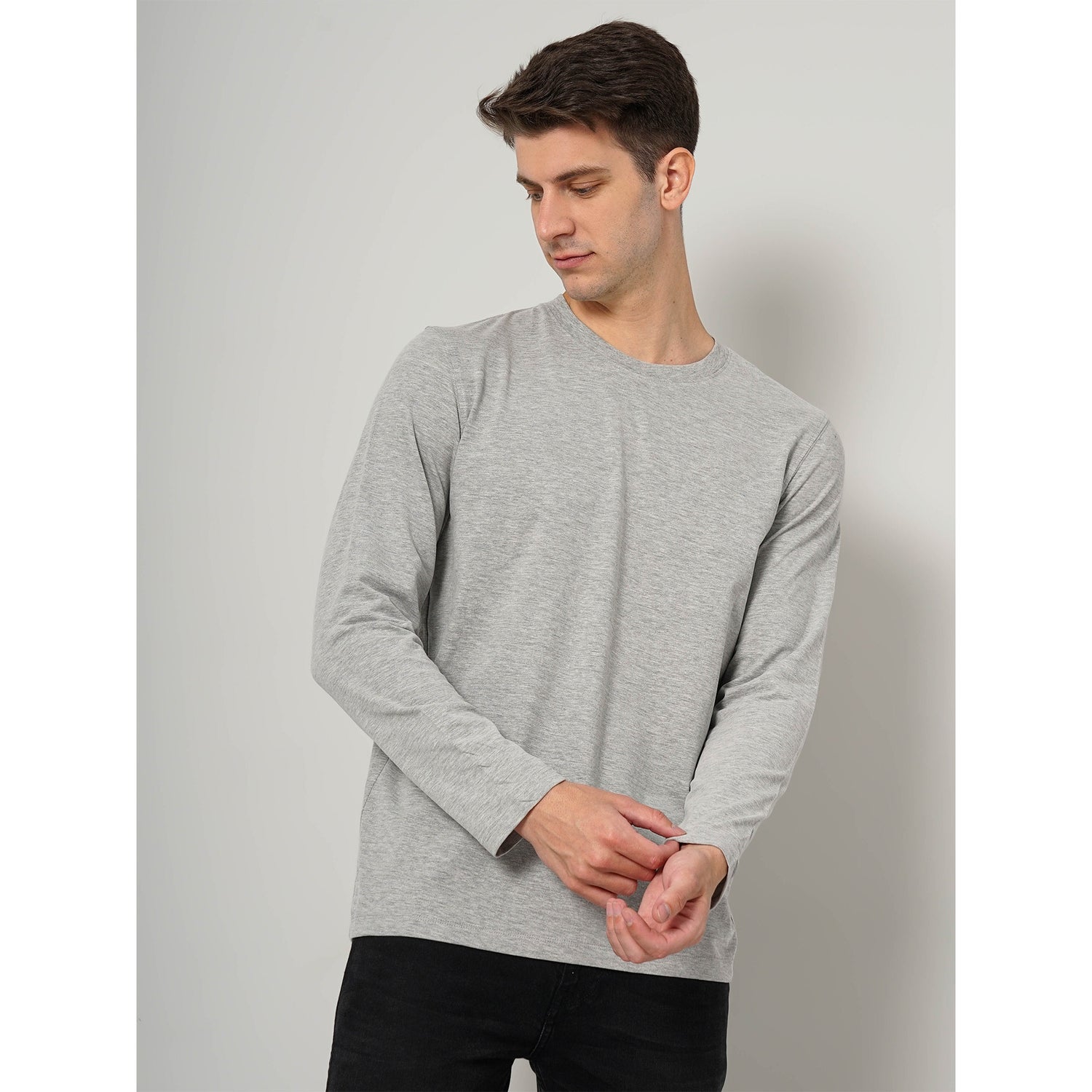 Grey Solid Cotton T-shirt