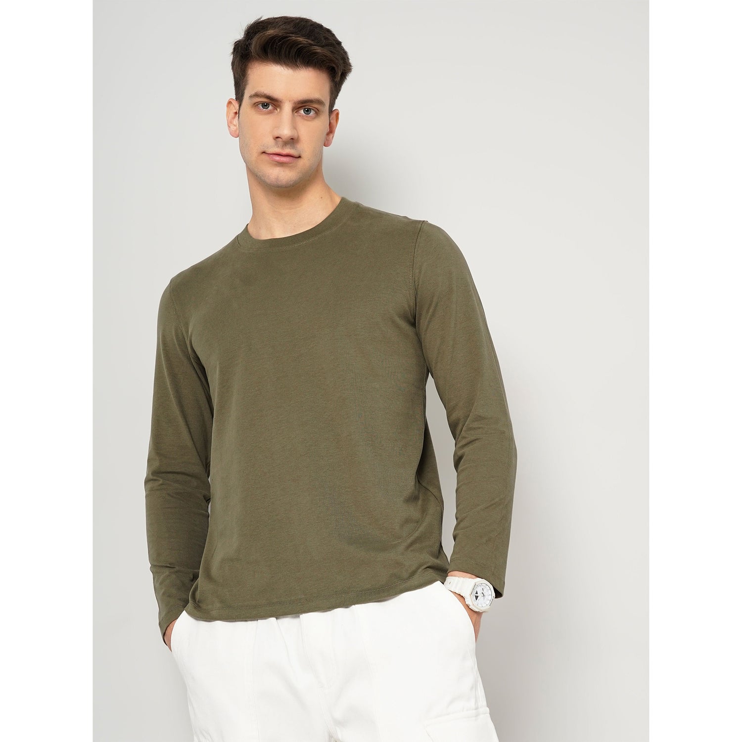 Olive Solid Cotton T-shirt